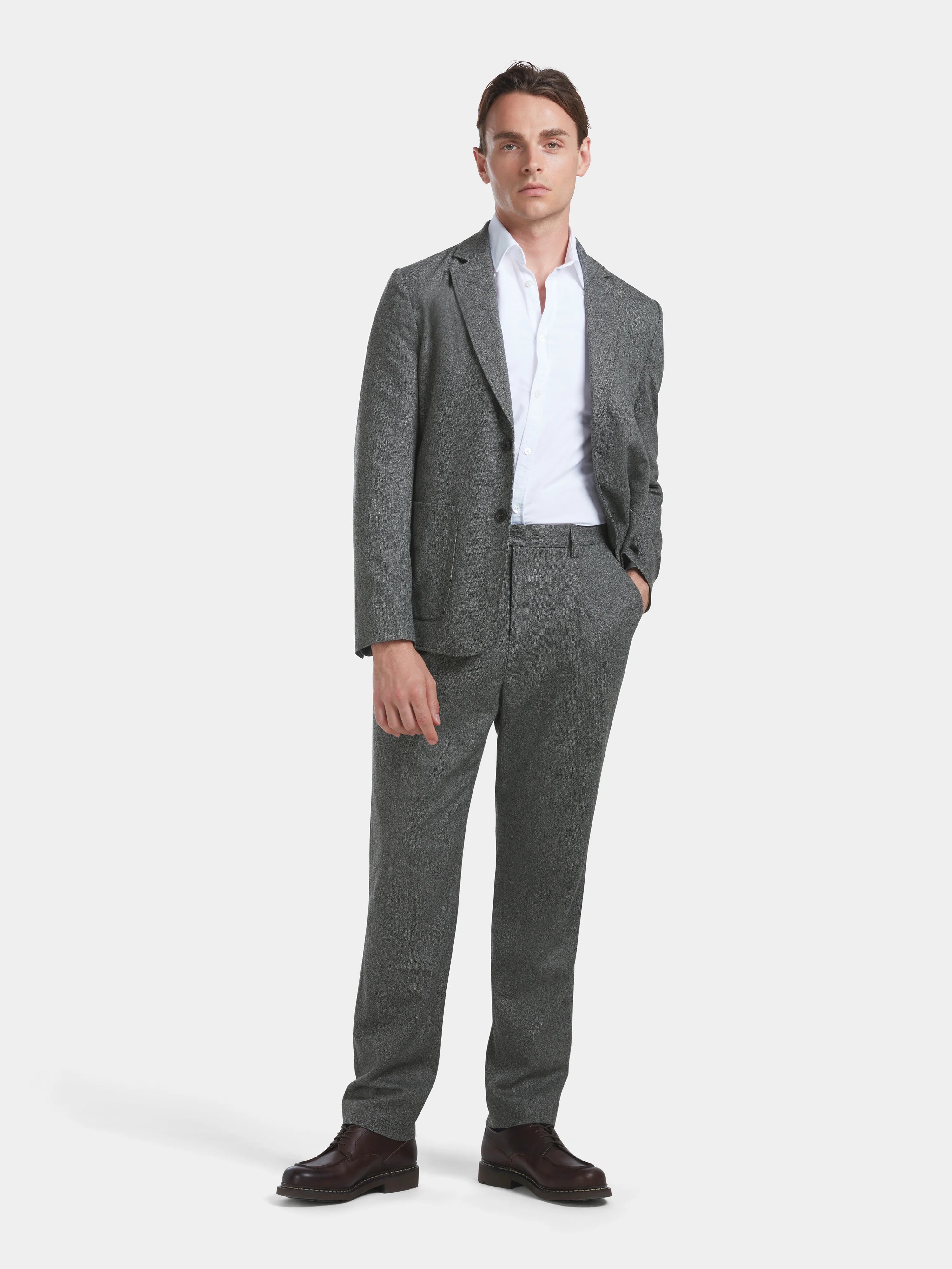 Grey Salt & Pepper Wool High Waisted Pleated Trousers for Women - Comfortable Winter Office Pants & Casual Workwear