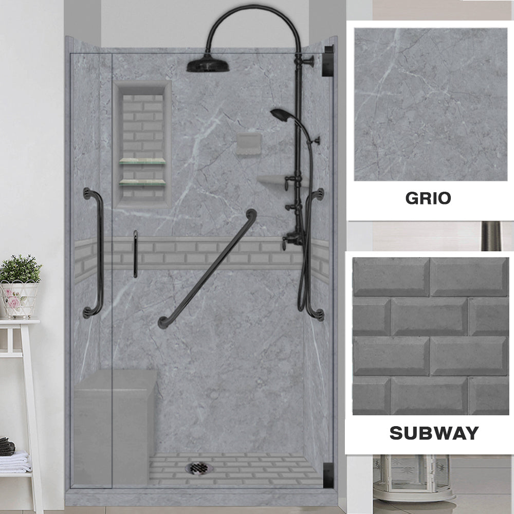 Freedom Grio Marble Subway Alcove Shower Enclosure Kit - Waterproof Bathroom Upgrade for Modern Homes, Spa-Like Shower Experience