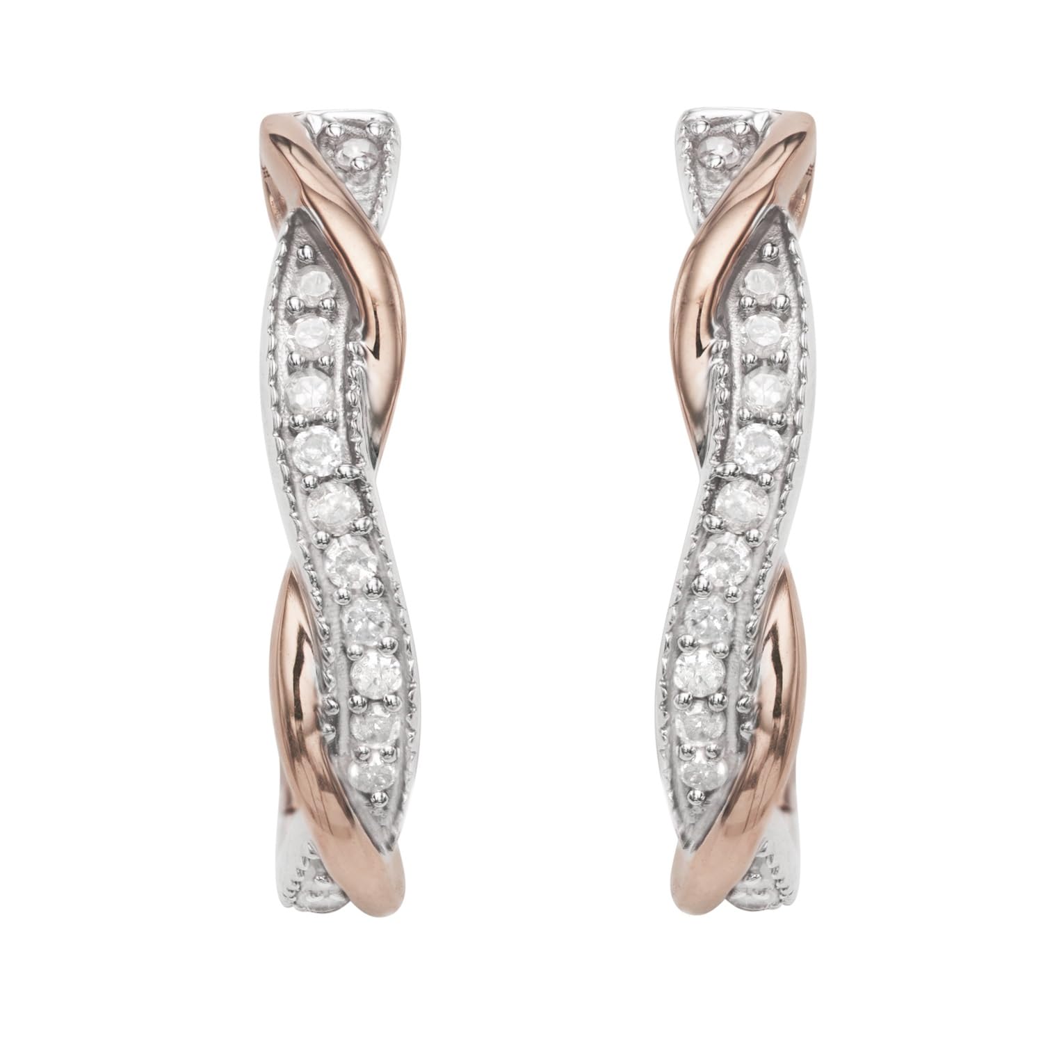 1/4 Carat (cttw) Two-Tone Diamond Hoop Earrings for Women - 925 Sterling Silver Intertwined Design Stud Earrings | Perfect for Weddings, Parties & Everyday Elegance