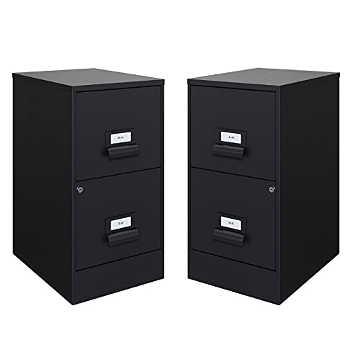 Home Square 2-Drawer Black Metal & Wood Vertical File Cabinet Set (2-Pack) - Perfect for Office Organization & Home Office Storage