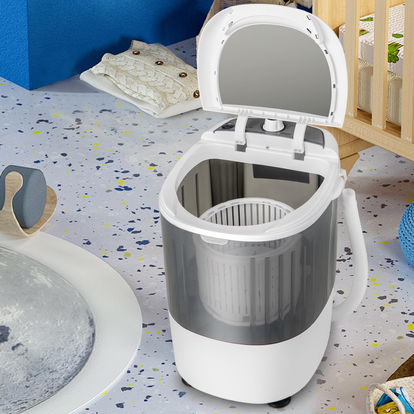 COSTWAY 5.5 lbs Mini Portable Washing Machine | Compact Single Tub Laundry Washer with Rotary Control | Perfect for Apartments, Dorms, RVs & Small Spaces | Grey | Ideal for Travel, Camping & Limited Living Areas