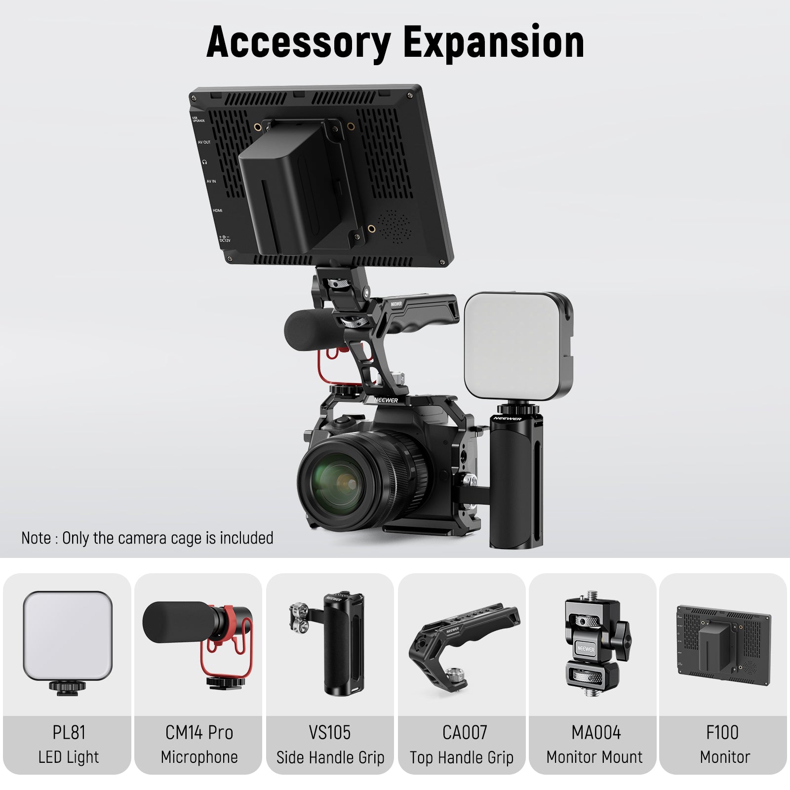 NEEWER CA019 Camera Cage for Canon M50 & M50 II - Durable Aluminum Alloy DSLR Rig with Cold Shoe Mount for Vlogging, Filmmaking & Photography