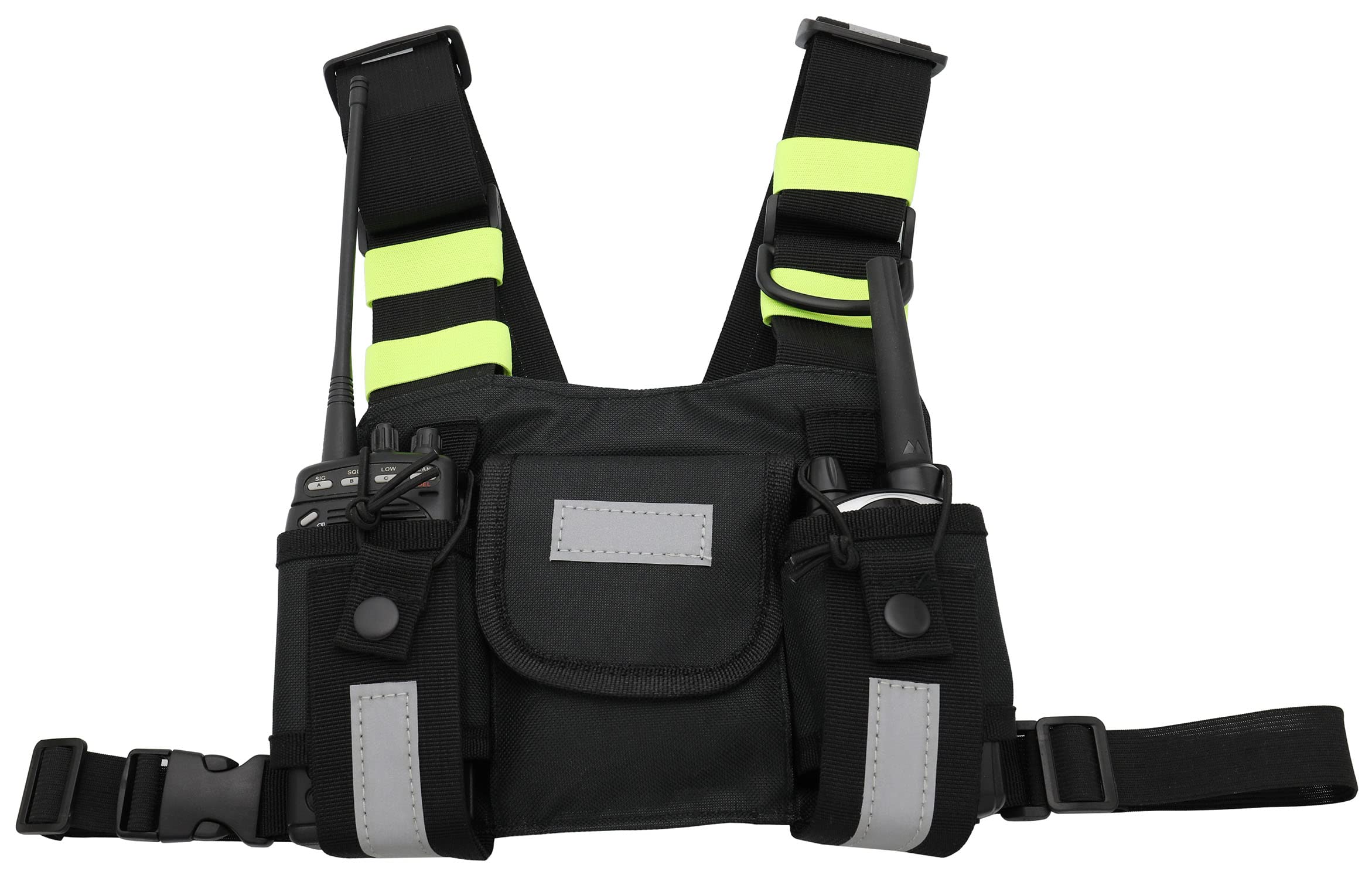 Two Way Radio Shoulder Holster - Reflective Chest Harness Holder Vest with Front Pouch for Walkie Talkie | Perfect for Security, Construction & Outdoor Activities