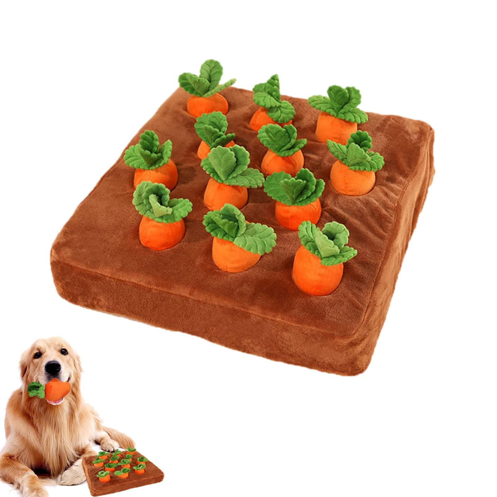 Dog Snuffle Mat with 12 Carrots - Interactive Puzzle Toy for Stress Relief & Nosework Feeding Games