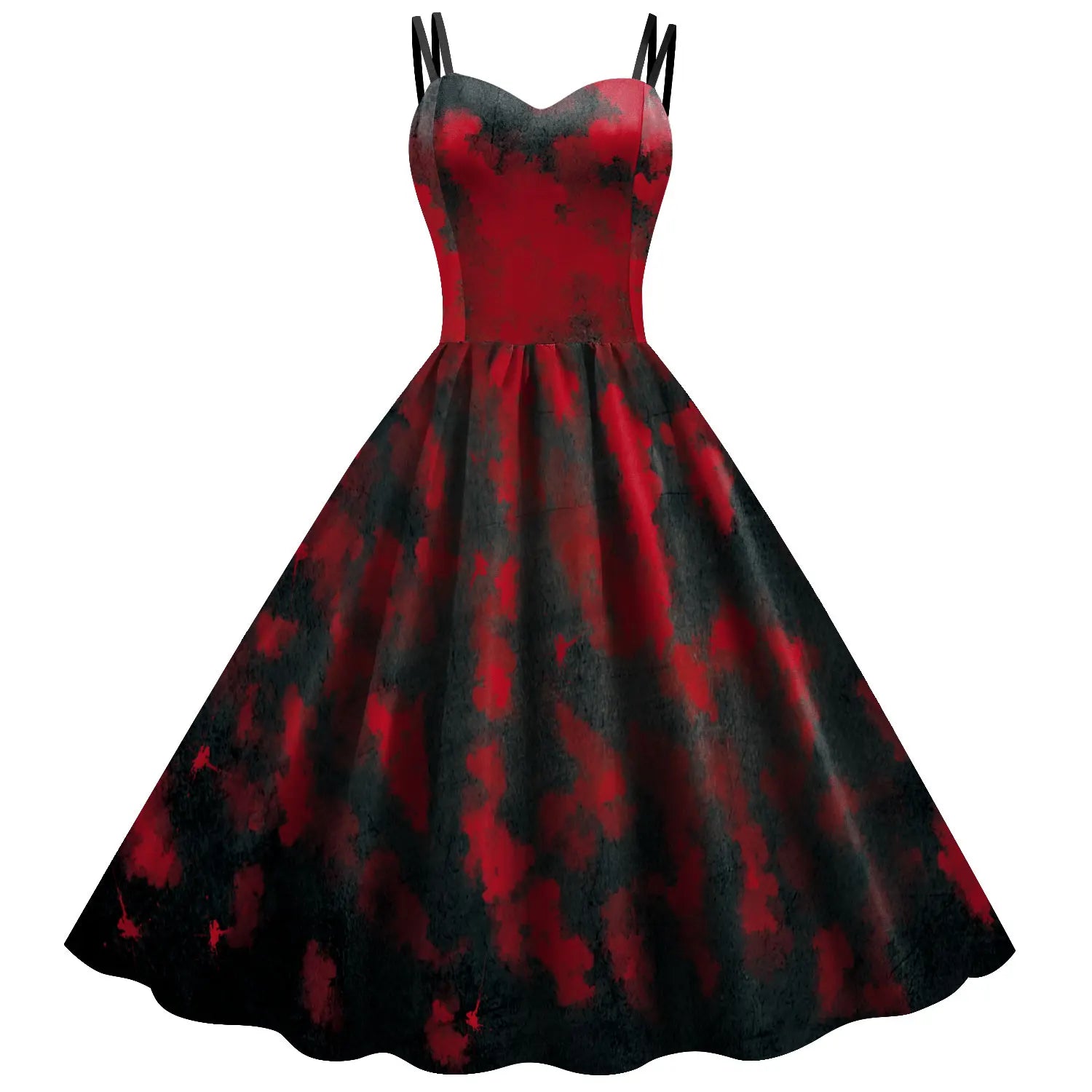 Gothic Skeleton Halloween Dress for Women - Elegant Black Rockabilly Costume for Halloween Parties, Carnival, Cosplay & Horror Themed Events