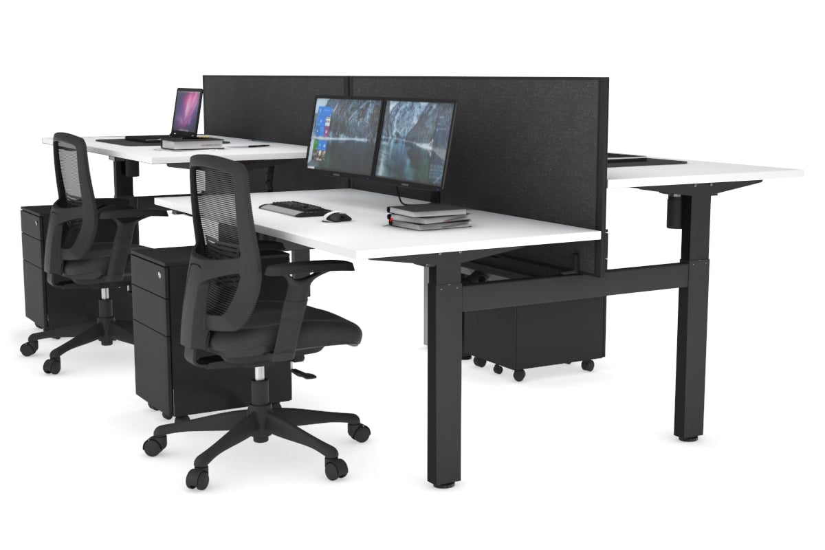 Adjustable 4-Person H Bench Workstation - Black Frame [1200L x 800W] - Perfect for Office, Coworking Spaces & Home Offices