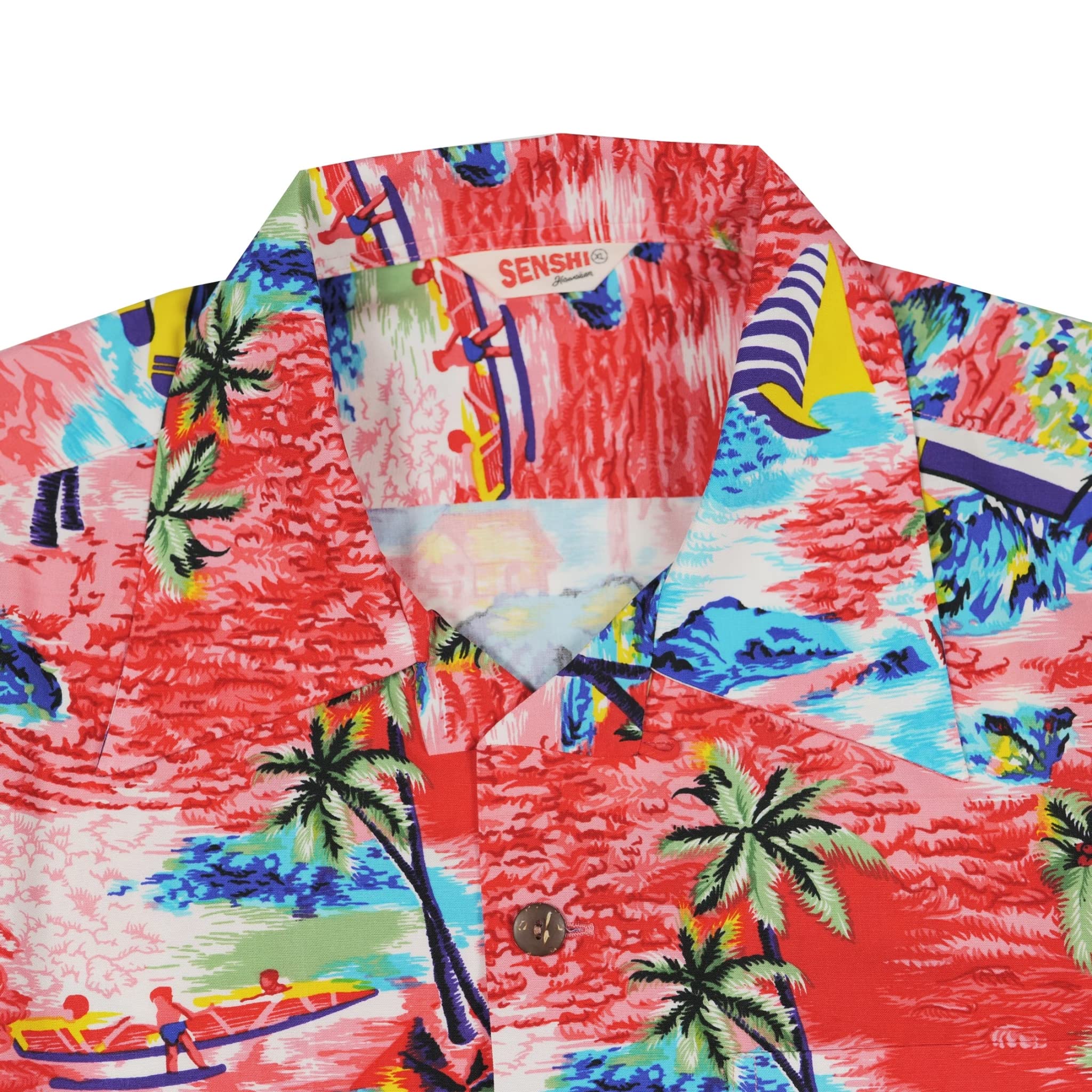 Sun Surf True Romance Hawaiian Shirt for Men - Red Aloha Shirt with Palm Tree Print, Short Sleeve Button Down Casual Shirt (Large) - Perfect for Beach Vacation, Summer Party & Tropical Getaways