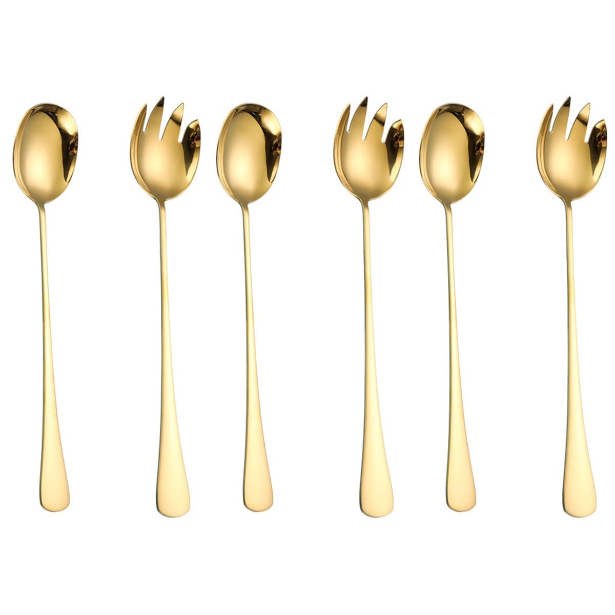6-Piece Hemoton Stainless Steel Mixing Spoon Set - Gold Salad Serving Fork, Slotted Spoon & Spherification Spoon for Kitchen & Dining | Perfect for Cooking, Serving & Food Presentation