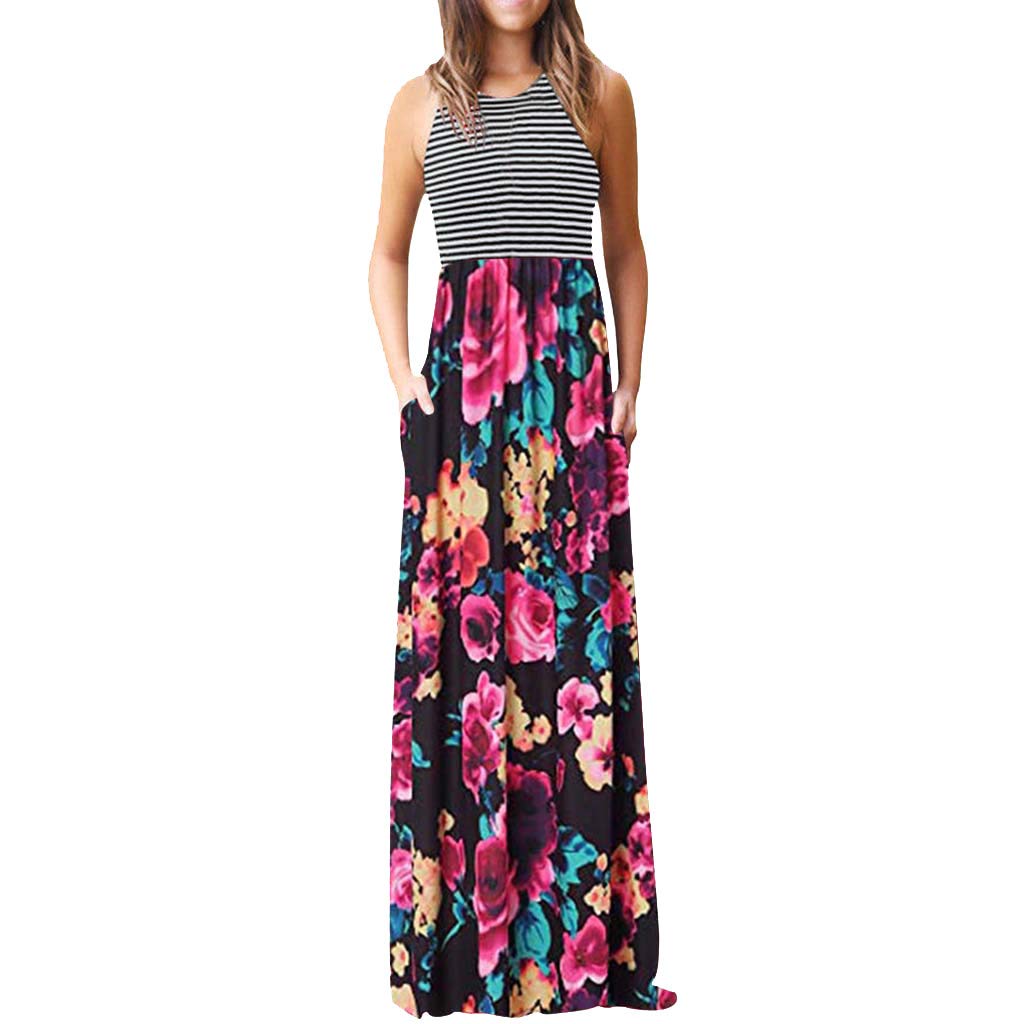 Women's Casual Summer Sleeveless Racerback Maxi Dress - Loose Fit Formal Plain Long Dress with Pockets | Perfect for Beach, Vacation, Party & Everyday Wear