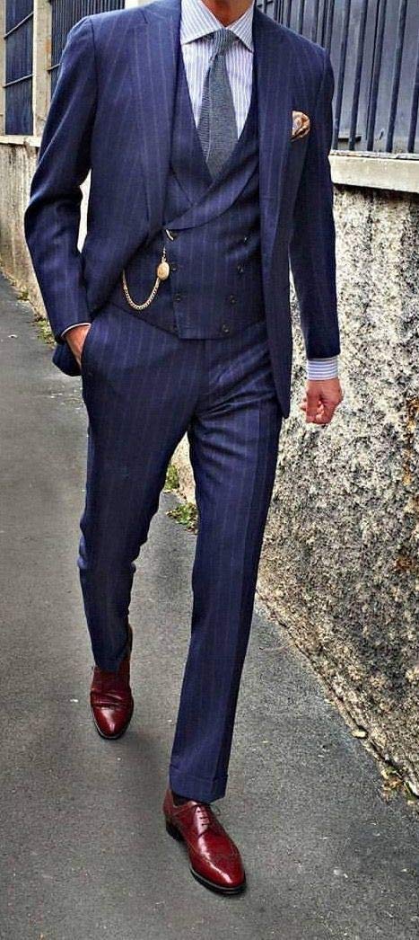 Men's Stripe Peak Lapel 3-Piece Suit Set with One Button Jacket, Pants & Vest | Formal Business Attire, Wedding & Special Occasion Outfit