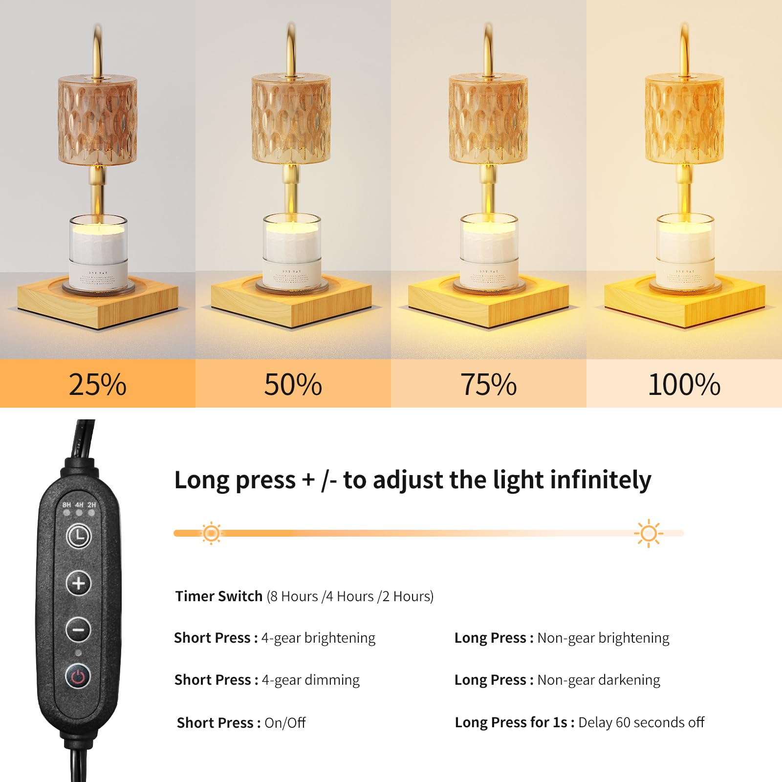 Aromatherapy Candle Warmer Lamp with Timer & Dimmer - Adjustable Height Electric Wax Melter with 2 Bulbs - Perfect for Home Decor, Housewarming Gifts, Bedroom Relaxation and Spa Ambience