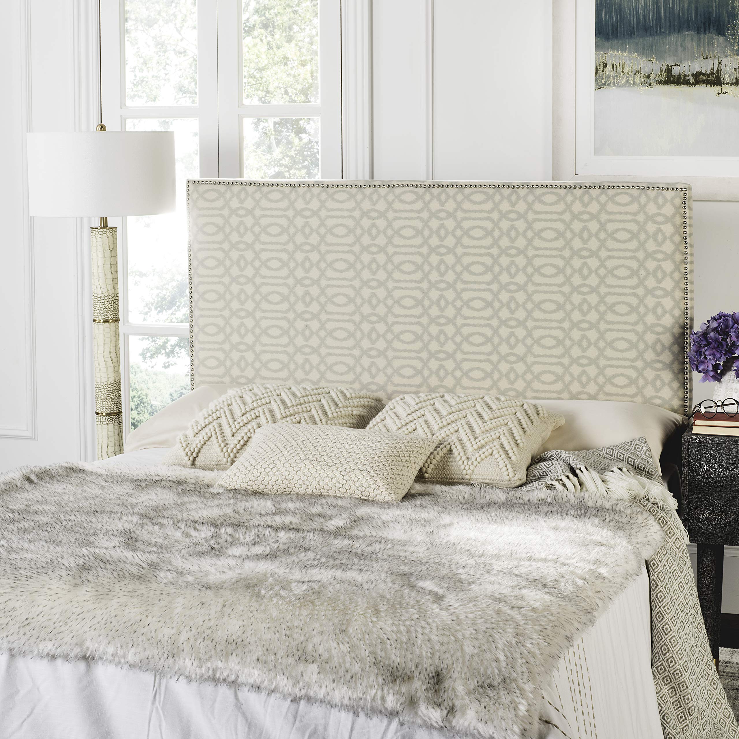 Safavieh Upholstered Queen Size Headboard in Wheat & Pale Blue - Elegant Bedroom Decor for Master or Guest Room