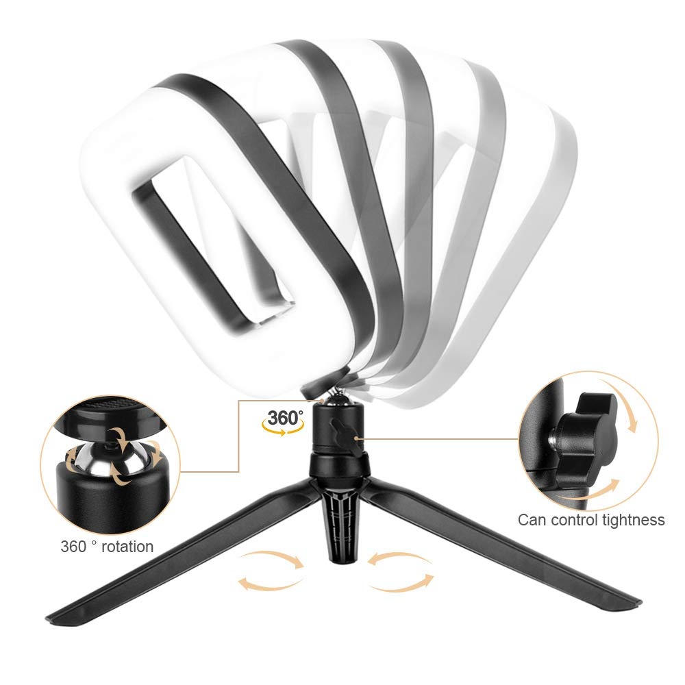 Oikabio D21 7-Inch LED Square Fill Light with 3 Brightness Levels, USB-Powered Foldable Phone Tripod Stand - Perfect for YouTube Videos, TikTok Live Streaming & Product Photography