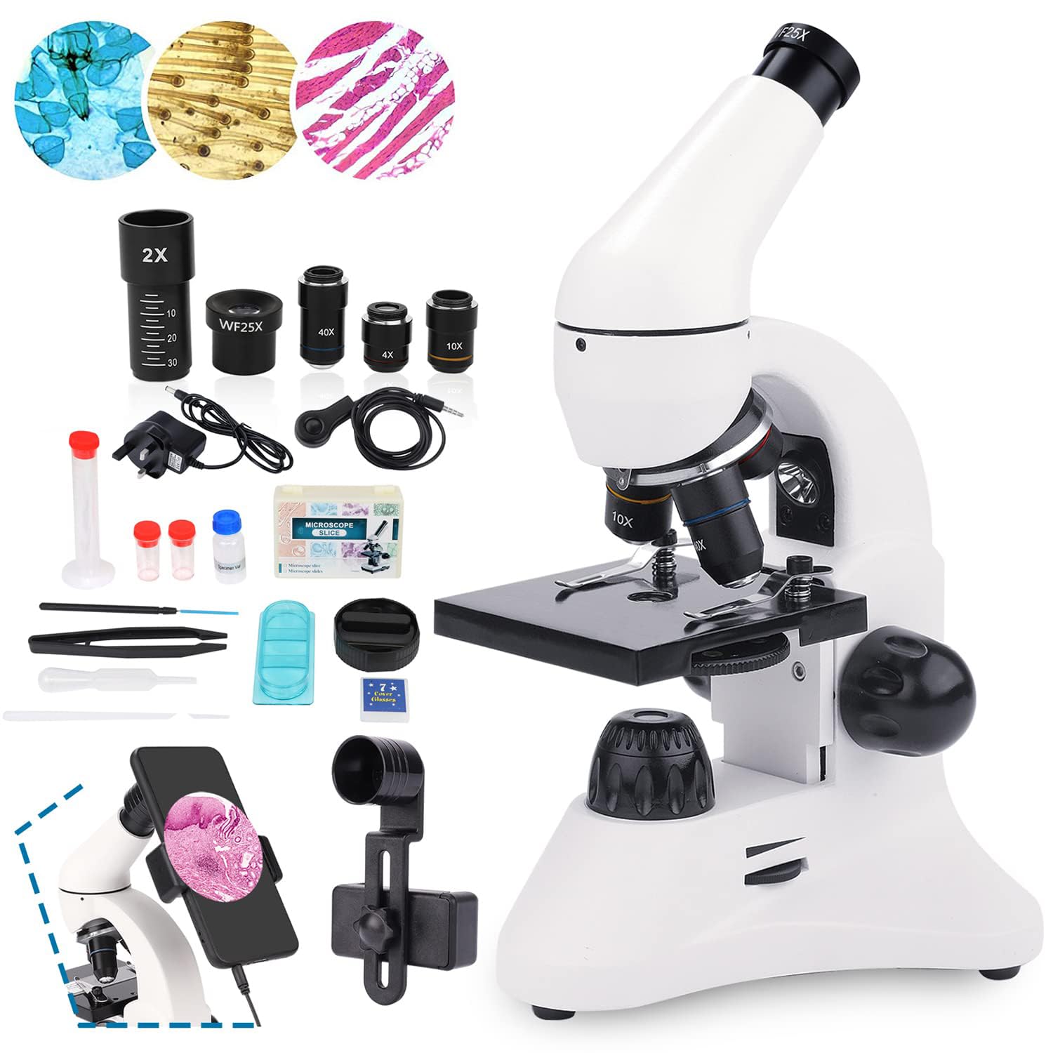 USCAMEL 100X-2000X Biological Compound Monocular Microscope Kit with LED Illumination, Slides & Phone Adapter - Professional & Beginner Microscope for Adults, Kids, Students - Perfect for School Labs, Home Education & Scientific Exploration