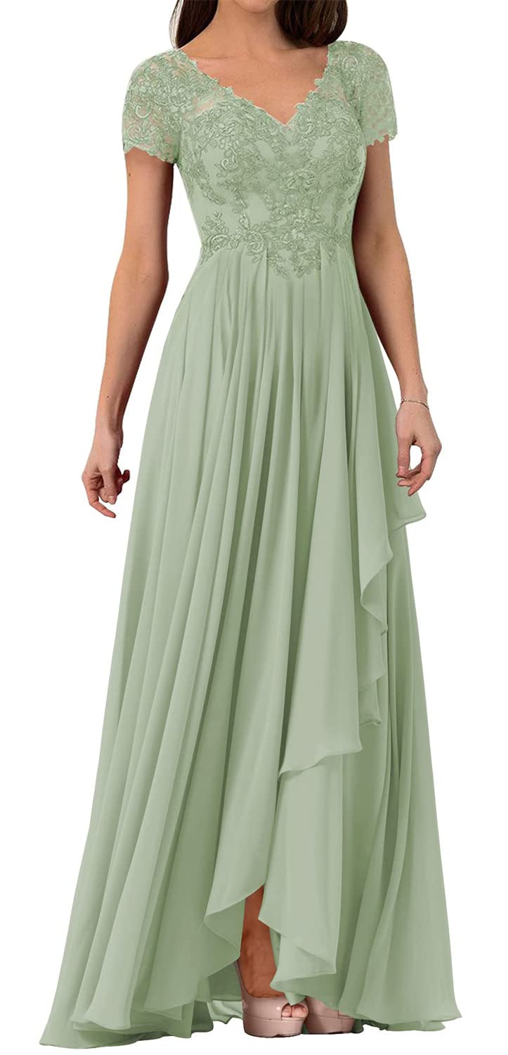 Elegant Mother of The Bride Dress - Lace Formal Evening Gown with Chiffon Details - Wedding Guest Dresses for Women - Short Sleeves - Perfect for Weddings, Parties & Special Occasions