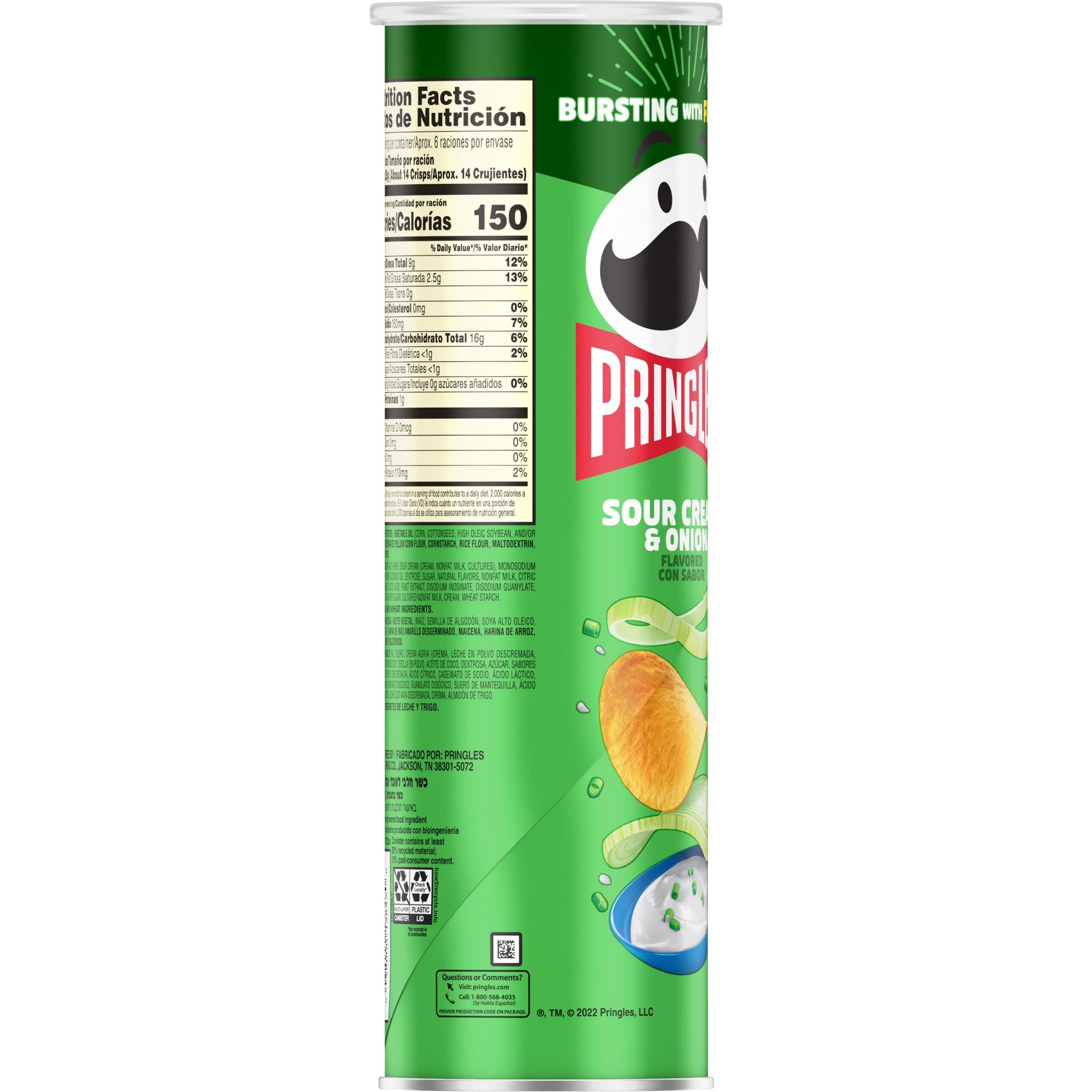 Pringles Sour Cream & Onion Potato Crisps - 5.5oz Can (Pack of 1) | Crunchy Snacks for Lunch, Office, Road Trips & Movie Nights - Perfect On-The-Go Treat