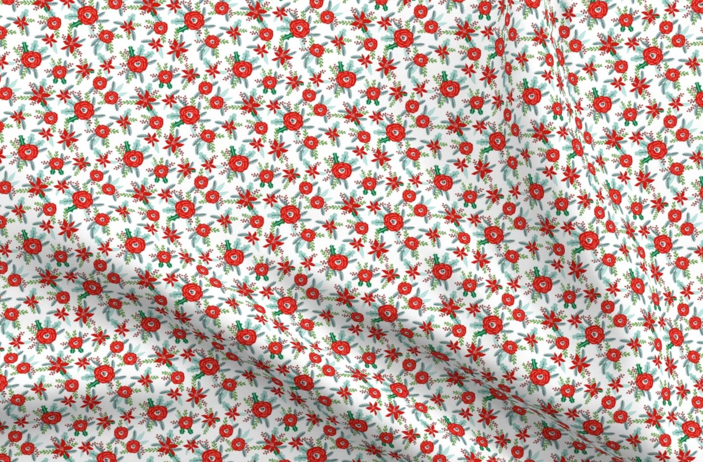 Christmas Floral Fabric - Red Peonies & Poinsettias Printed on Soft Minky Fat Quarter for Sewing Baby Blankets, Quilt Backing & Holiday Decor | Premium Plush Fabric for DIY Crafts & Home Decor