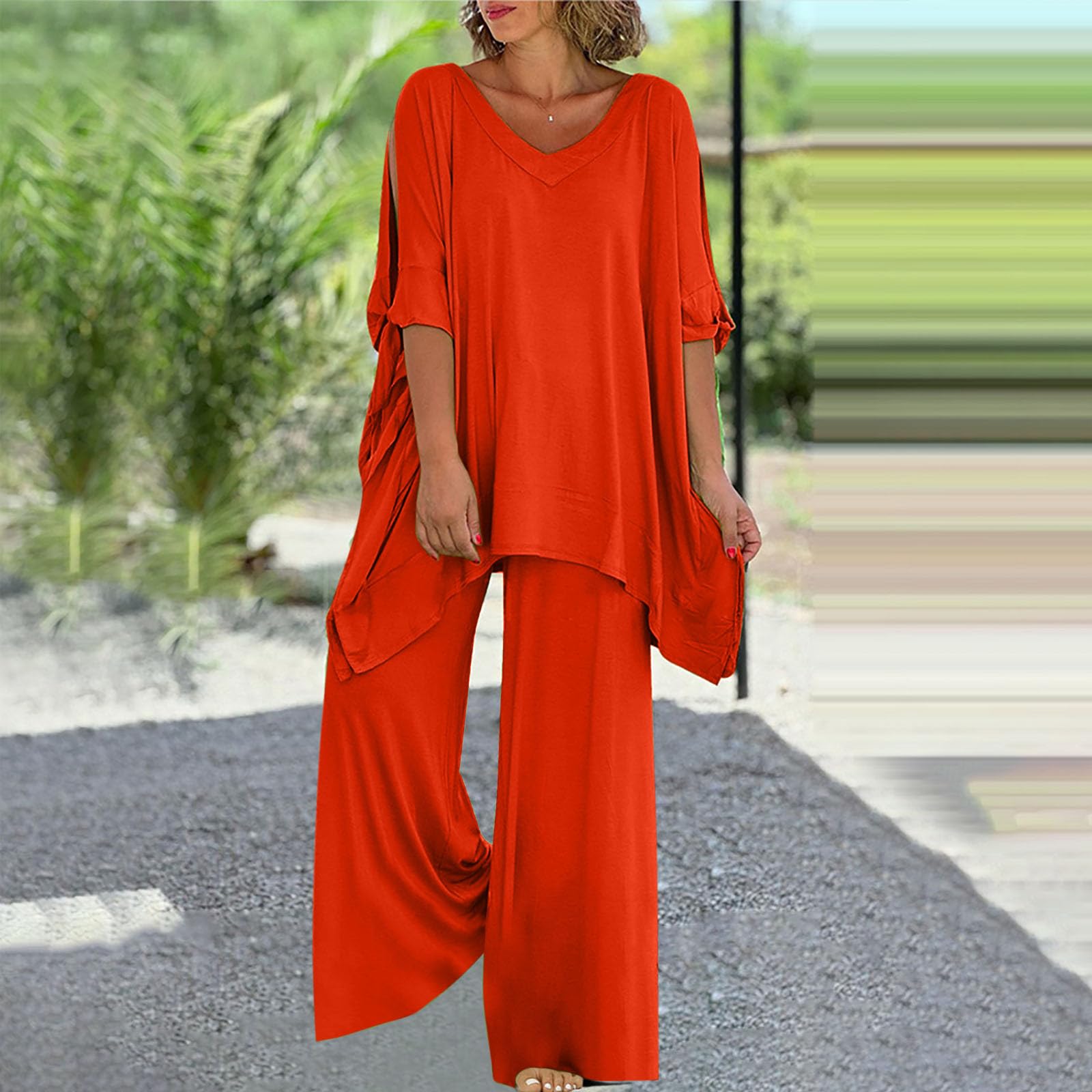 **Plus Size Palazzo Pants for Women - Wide Leg Lounge Pants & Matching Sweater Set | Comfortable Holiday Outfits & Casual Wear for 2024 | Perfect for Relaxing at Home, Travel, and Special Occasions**