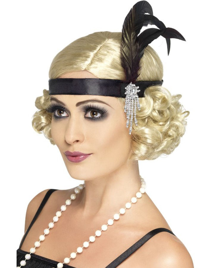 20s Black Satin Flapper Headband - Vintage 1920s Style Hair Accessory for Women - Perfect for Gatsby Parties, Costumes & Roaring 20s Themed Events