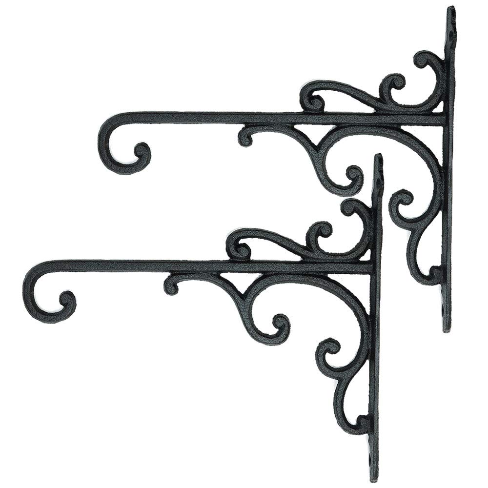 Heavy Duty Cast Iron Wall Hooks for Plants - 2 Pack Black Decorative Wall Mount Hooks for Hanging Planters, Bird Feeders, Lanterns & Wind Chimes - Perfect for Home, Garden & Outdoor Decor