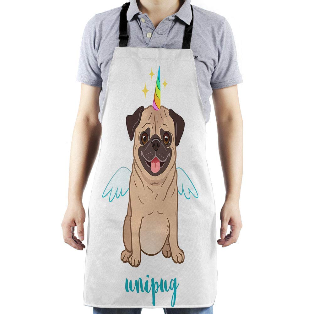 HGOD DESIGNS Unicorn Pug Dog Apron - Adjustable Kitchen Bib for Cooking & Gardening - Cute Winged Pug Design for Women & Men - Perfect for Baking, BBQ, and Home Use