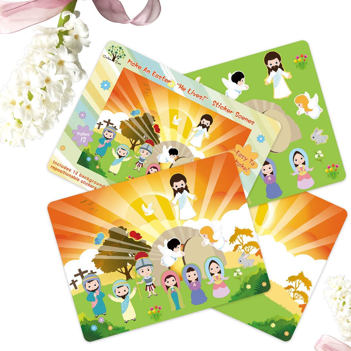 Easter Resurrection Stickers - 11 Sets of 'He Lives' Sticker Scenes for Kids Bible Activities | Indoor Christian Games & Sunday School Crafts