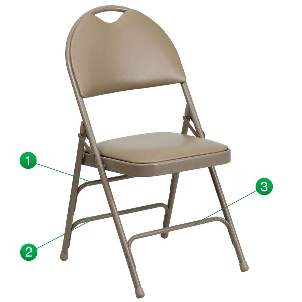 Flash Furniture 4-Pack HERCULES Series Heavy Duty Folding Chairs - Triple Braced Metal Frame, Beige Vinyl Seat, Easy-Carry Handle - Perfect for Weddings, Parties, Events, and Home Use