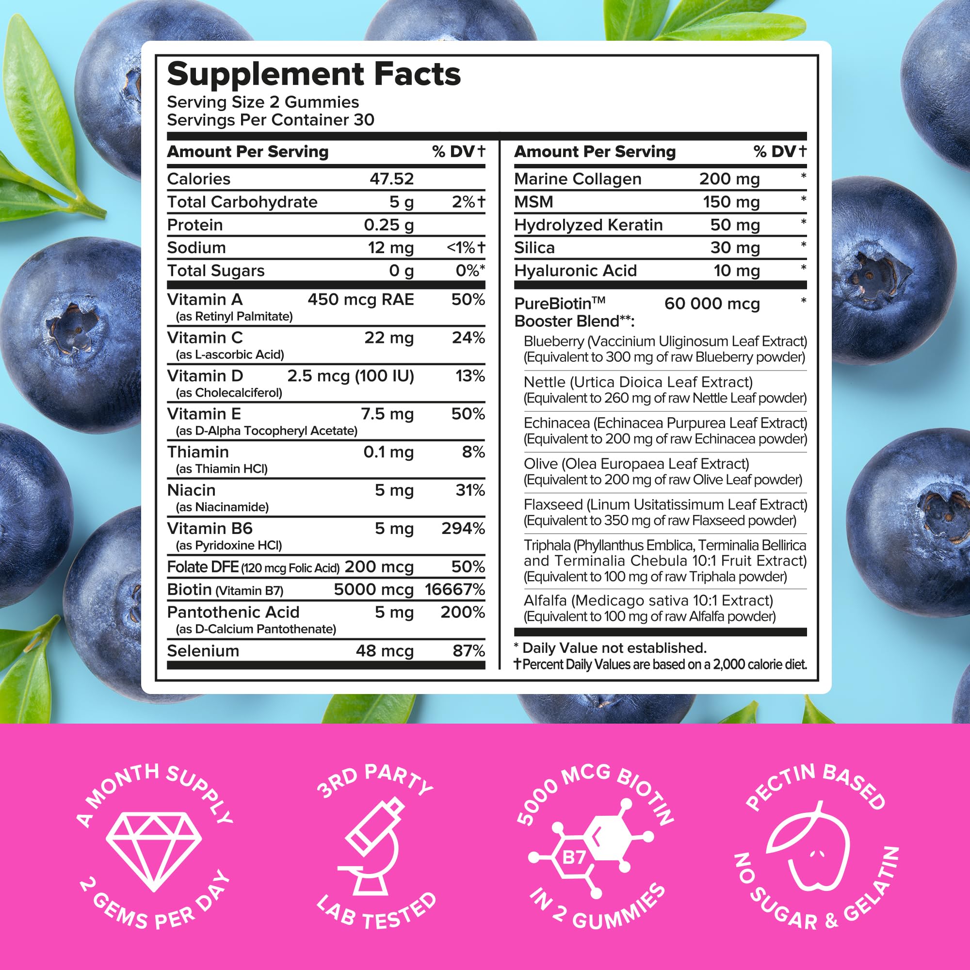 MAREE Vitamin B1 Thiamine & B7 Biotin Gummies - Hair Skin Nails Supplement with Keratin, Collagen, Hyaluronic Acid & Pantothenic Acid - Supports Healthy Hair Growth, Strong Nails & Glowing Skin - Perfect for Daily Beauty Routine & Wellness Support