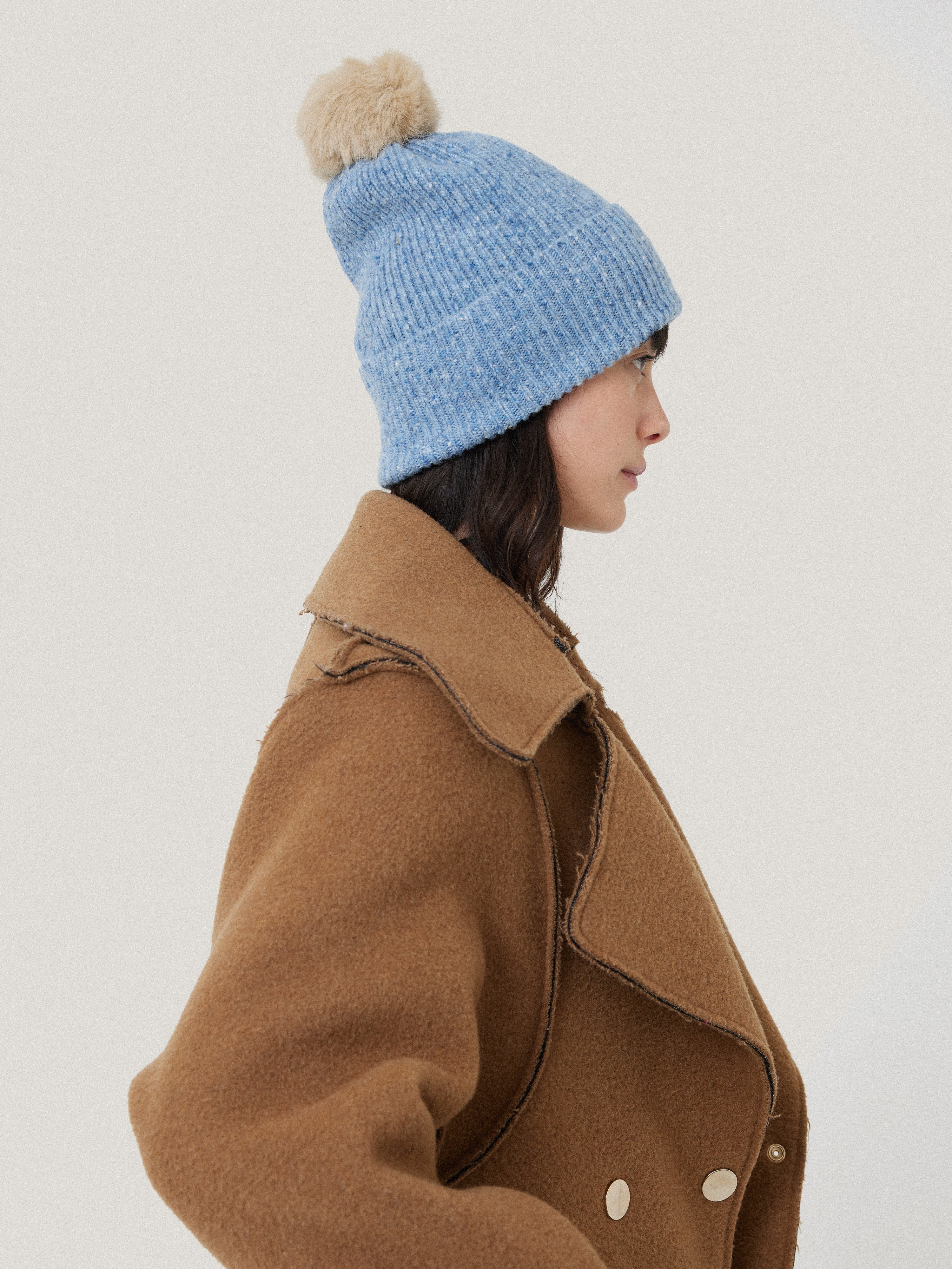 Donegal Pom Hat for Men & Women - Soft Wool Winter Beanie with Faux Fur Pom - Cozy Blue Knit Cap for Cold Weather - Perfect for Skiing, Snowboarding & Outdoor Activities