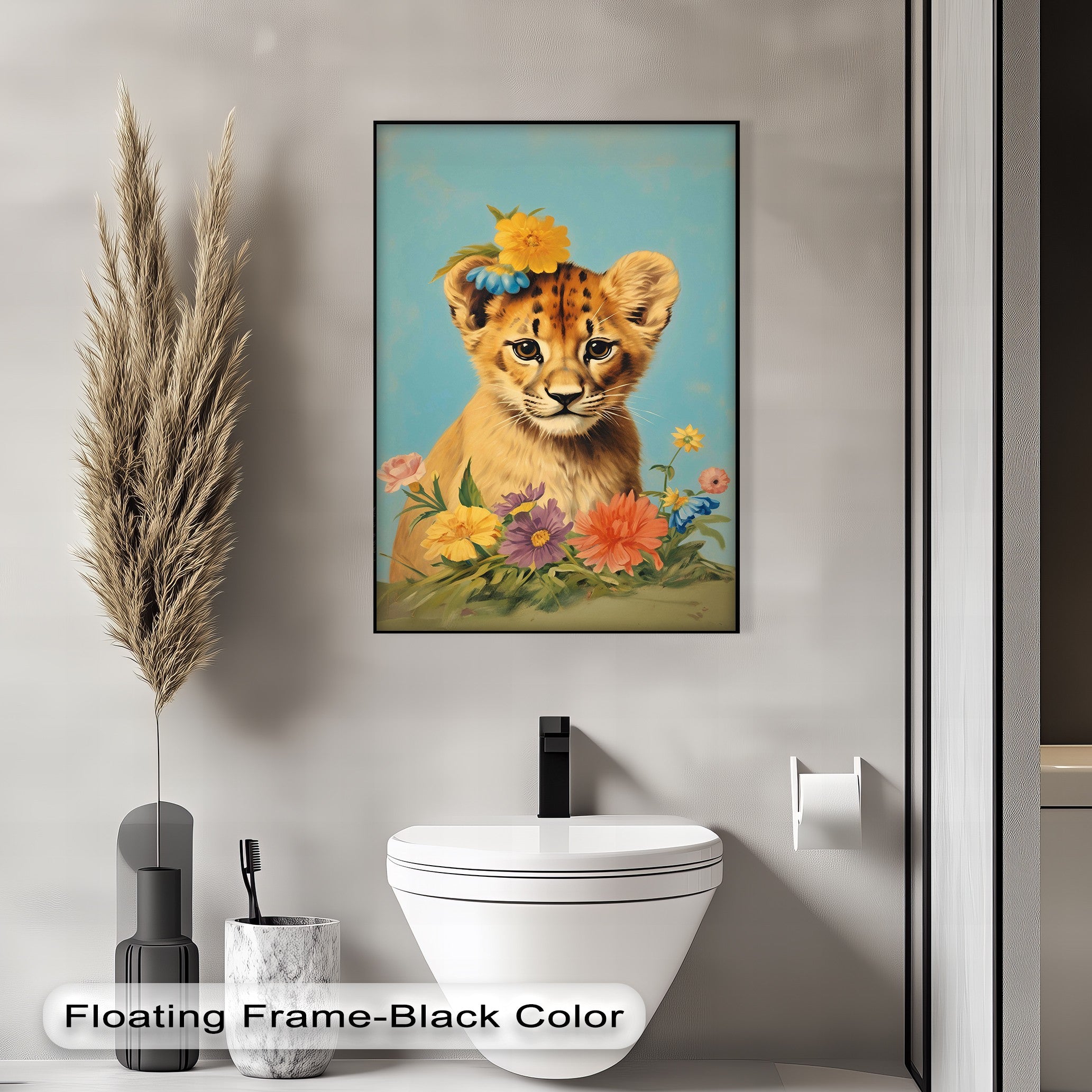 Blossom Crowned Cub - Animal Canvas Print Wall Art for Nursery, Kids Room & Home Decor | Unique Wildlife Painting for Bedroom, Living Room & Office