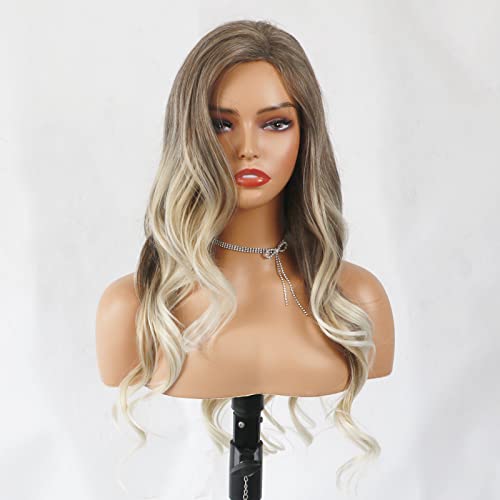 Curly Blonde Brown Reverse Ombre Wig - Long Synthetic Hairpiece for Cosplay, Halloween & Daily Fashion