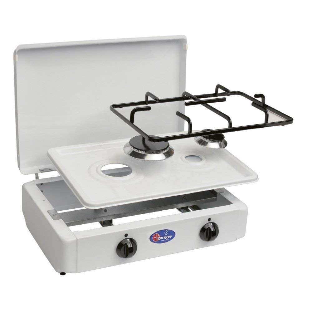 2-Burner Gas Stove with Removable Top & Safety Valves - Indoor LPG Gas Cooktop for Camping, RV & Home Use - Made in Italy (Model: 200/GPS)