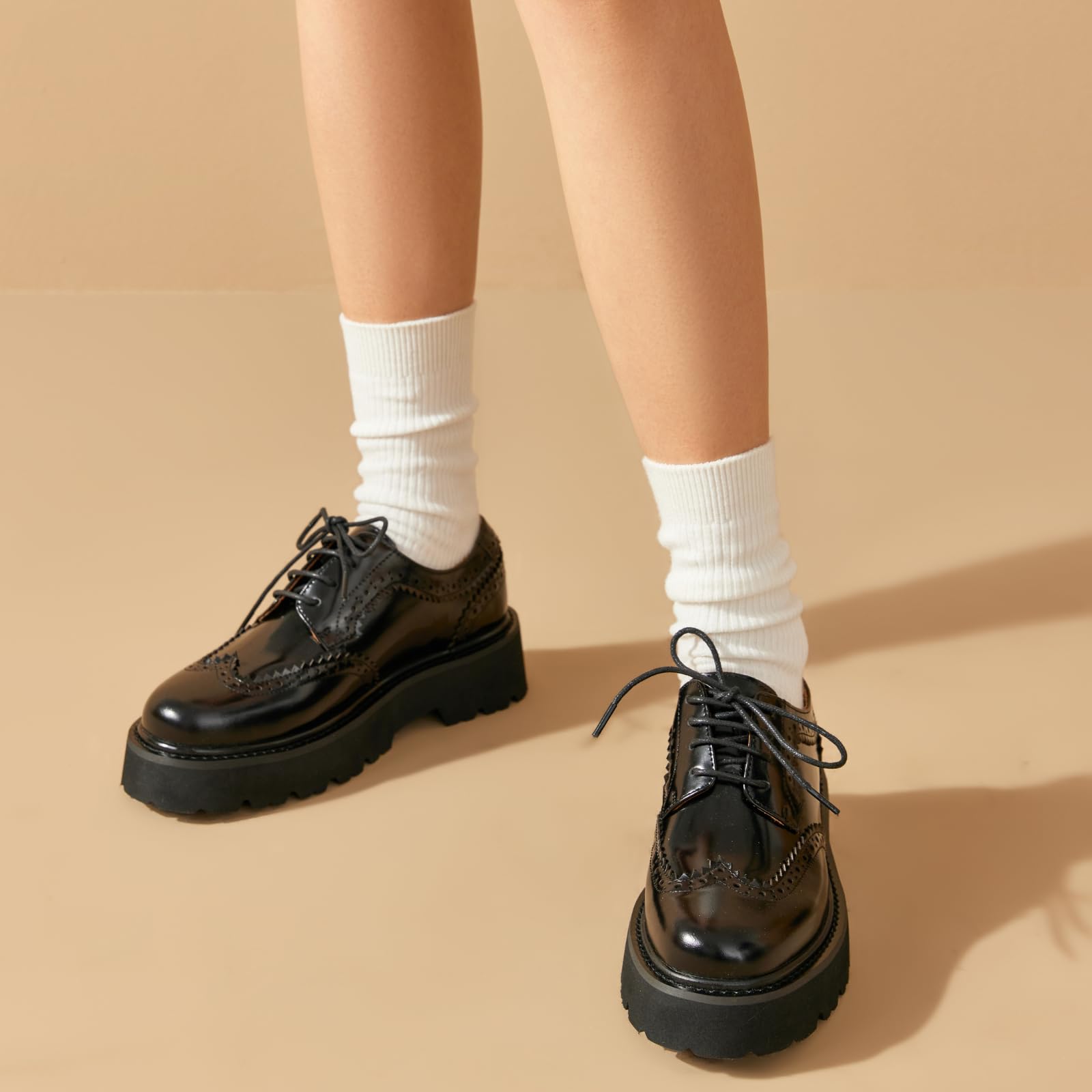 BEAU TODAY Women's Chunky Leather Lace-Up Oxford Shoes - Comfortable Platform Dress Shoes for Business, Office & Casual Wear | Perfect for Work, Daily Outfits & Professional Occasions