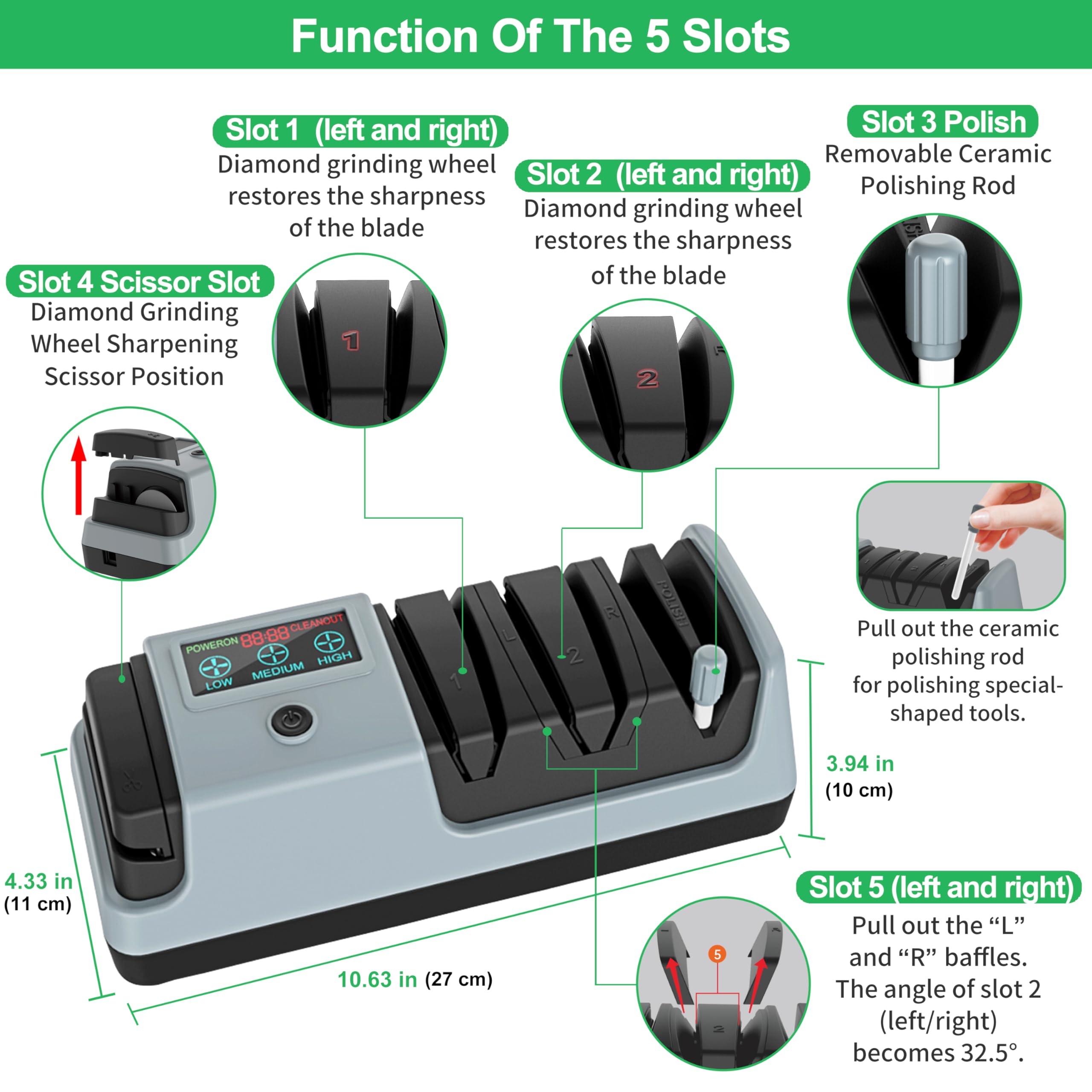 5-in-1 Electric Knife Sharpener with 3 Adjustable Speeds - Professional Knife Sharpening System for Straight, Serrated, Cleaver, Ceramic Knives & Scissors - Perfect for Kitchen, Camping, Hunting & Home Use