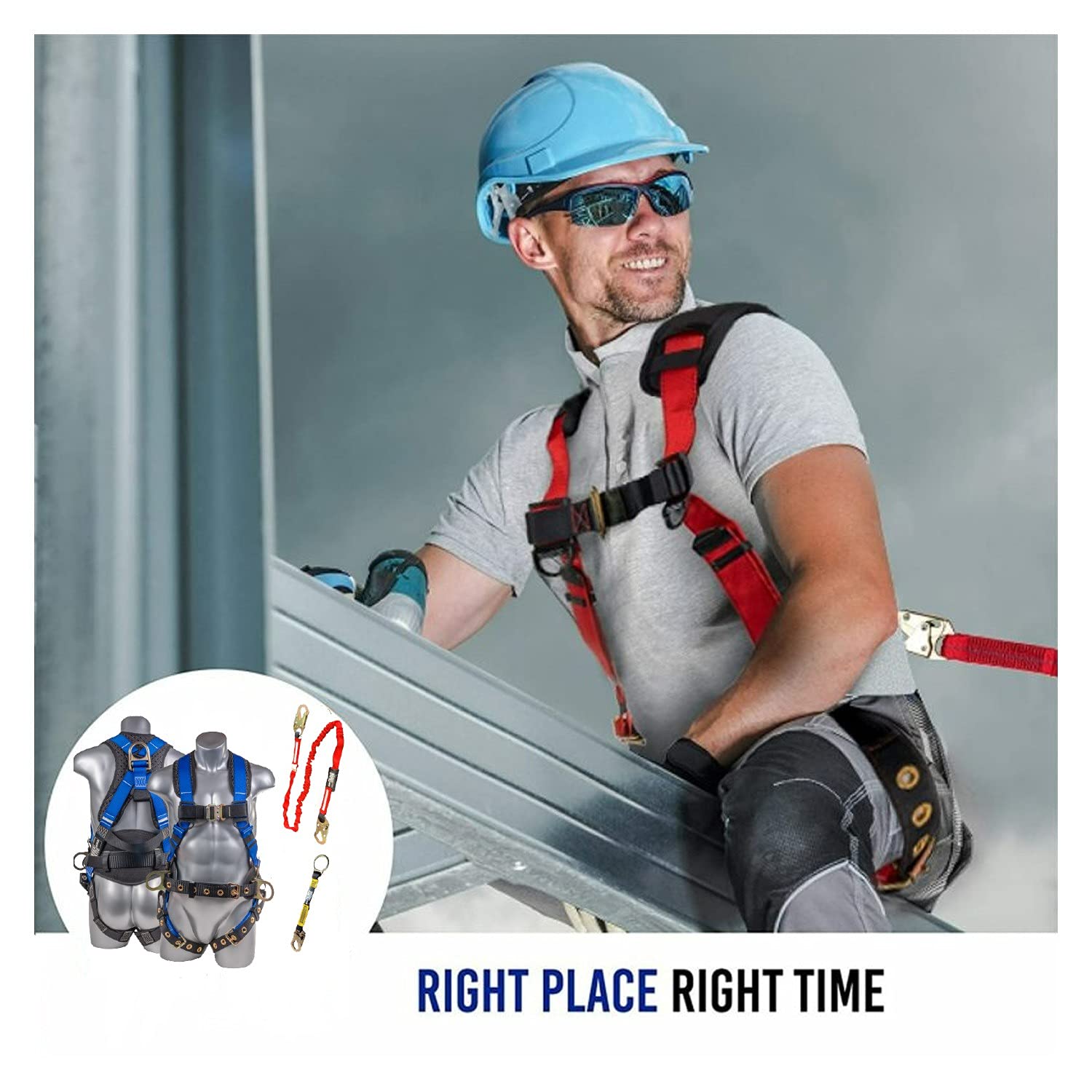 Palmer Safety Fall Protection Harness Kit - Hammerhead Series with Premium Safety Harness, Lanyard & D-Ring Extender | OSHA Compliant Work Gear for Construction, Roofing & Industrial Safety