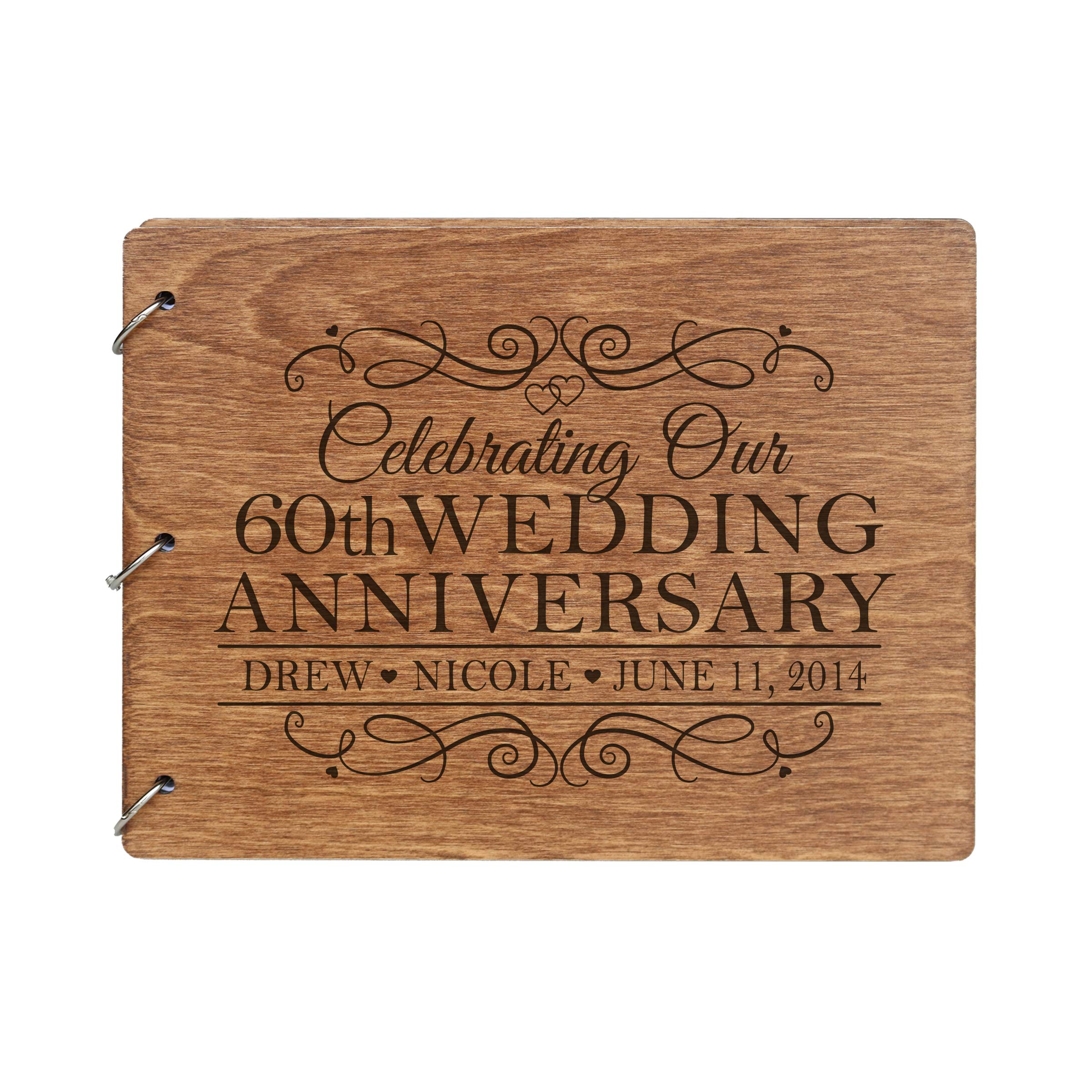 LifeSong Milestones Personalized 60th Wedding Anniversary Guest Book for Couples - Elegant Wooden Walnut Keepsake for 60 Years of Marriage Celebration | Perfect for Anniversary Parties, Gift Registry & Cherished Memories