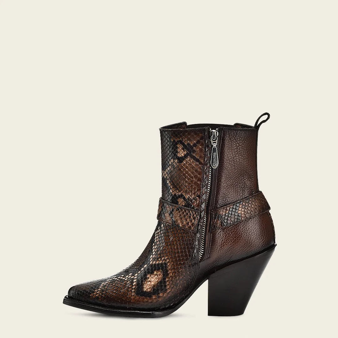Women's Cuadra Brown Western Cowgirl Python Leather Ankle Boots - Stylish & Comfortable for Rodeo, Country Dancing & Everyday Wear