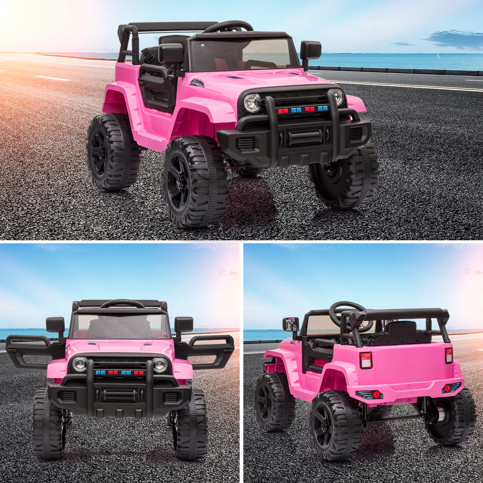 **12V Kids Ride On Truck with 2.4G Remote Control - Electric Ride-On Car for Ages 3-5 | 3 Speed Modes, Spring Suspension, LED Lights, Horn, Music Player & Seat Belts - Pink | Perfect for Indoor & Outdoor Play, Birthday Gifts & Toddler Fun**