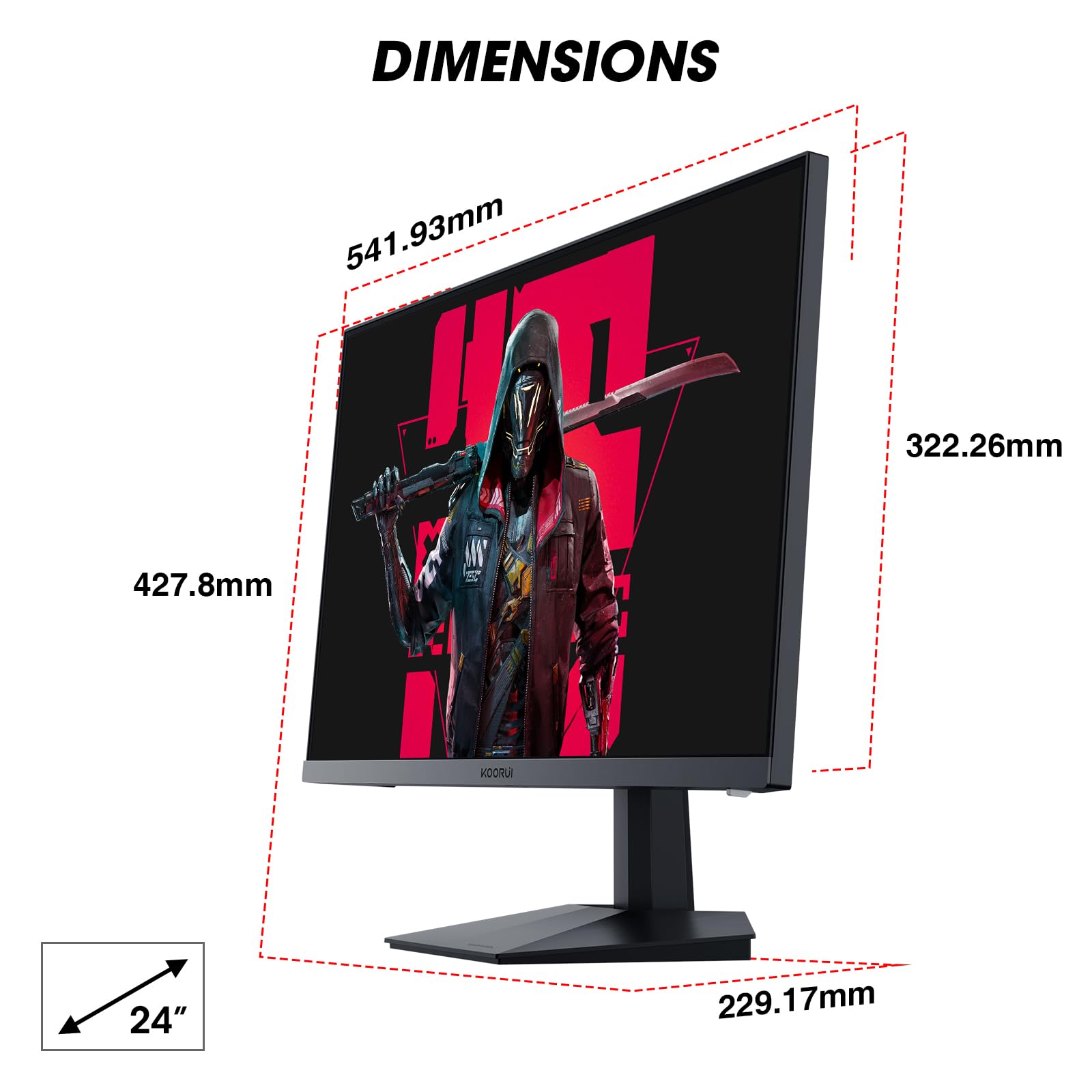KOORUI 24 Inch Gaming Monitor - 165Hz FHD Fast IPS Display, 1ms Response Time, 99% sRGB, Adaptive Sync, Ultra Slim Bezel, VESA Mount (1920x1080P, HDMI, DisplayPort) - Perfect for Esports, PC Gaming & Home Office Workstations