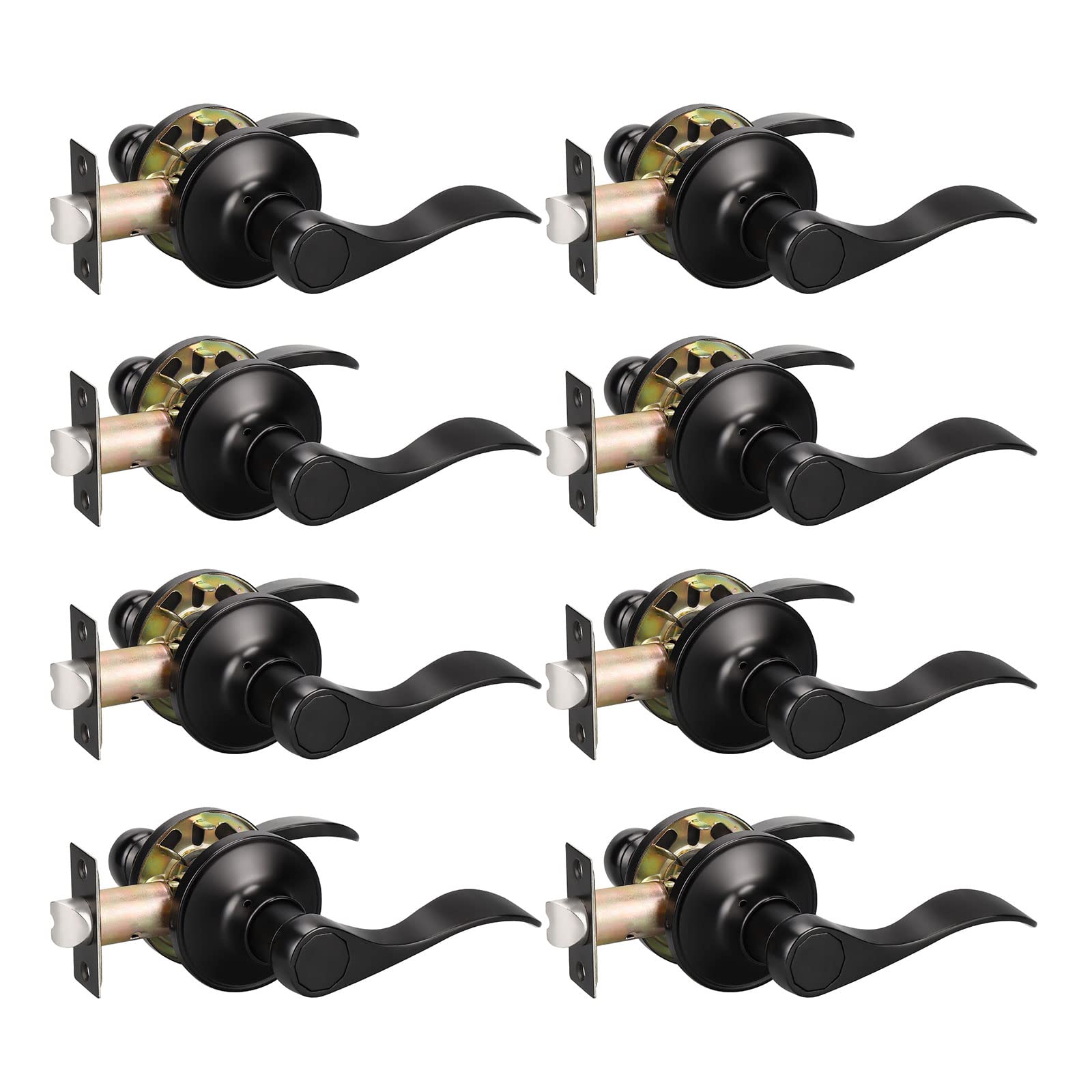 KNOBWELL 8 Pack Matte Black Wave Style Passage Door Levers - Hall & Closet Door Handles for Smooth Operation | Perfect for Bedrooms, Bathrooms & Interior Doors