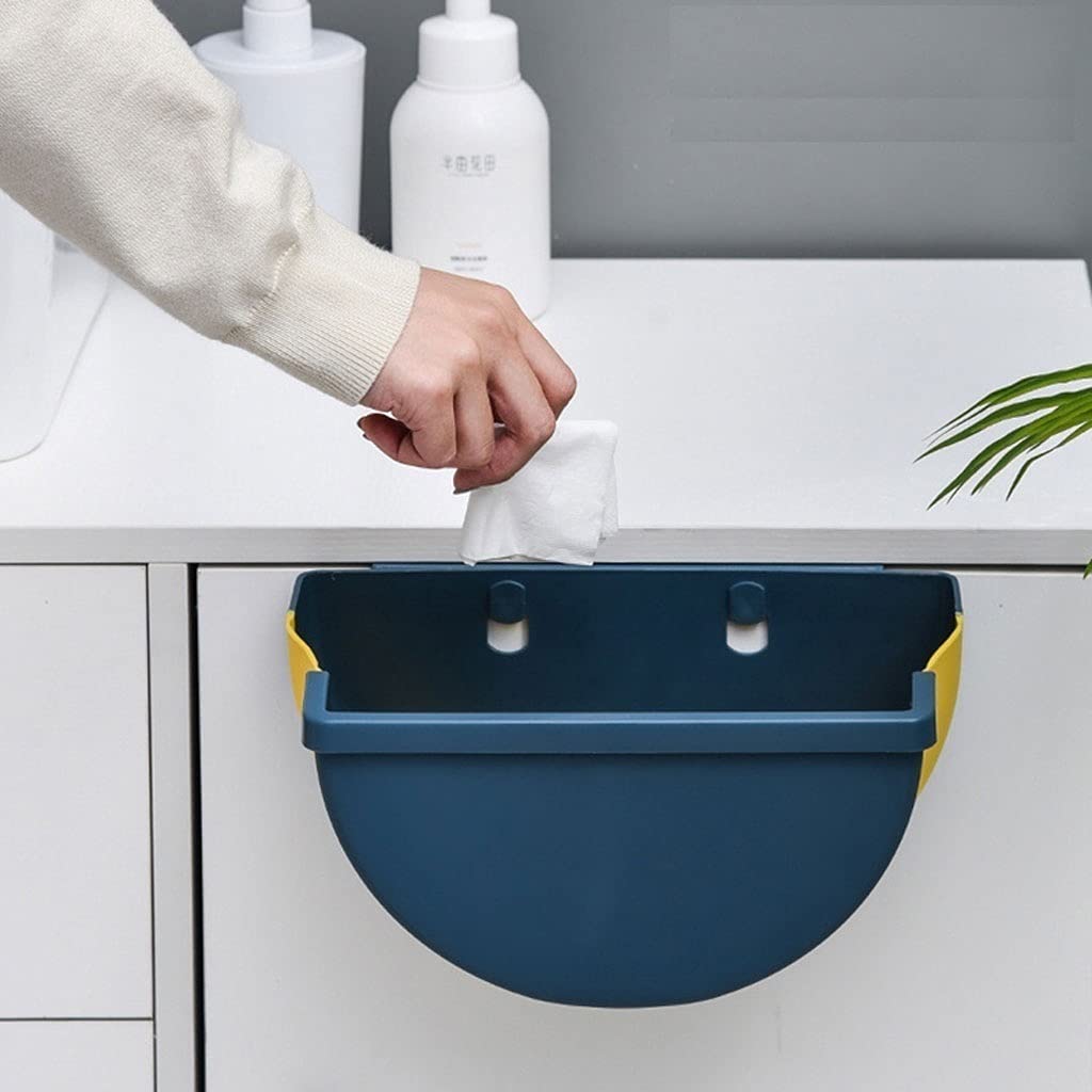 Wall-Mounted Folding Trash Can for Kitchen & Bathroom - Space Saving Under Sink Hanging Garbage Bin with Door Cabinet Mount - Perfect for Small Spaces, RVs & Apartments (Black)