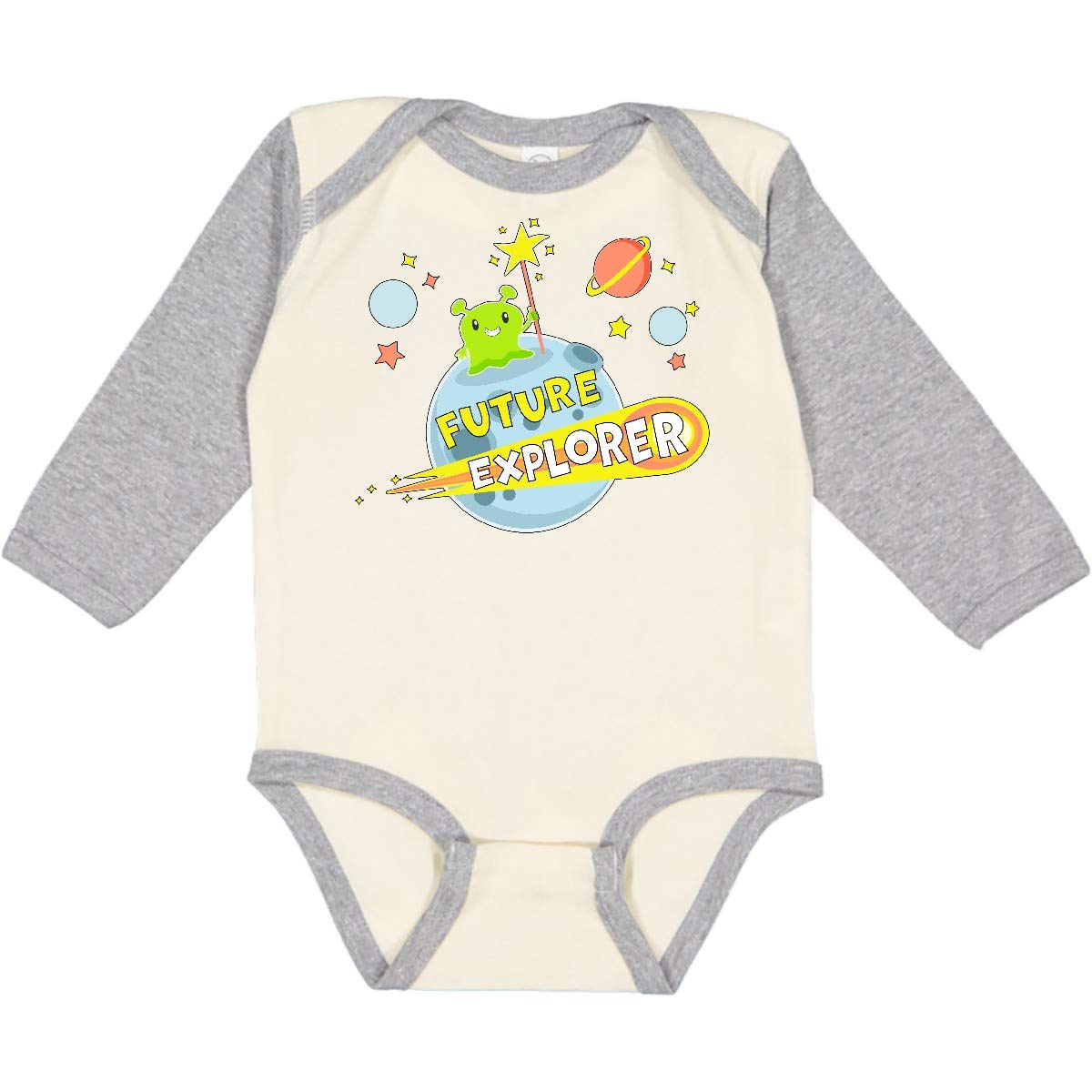 Inktastic Future Explorer Alien in Outer Space Long Sleeve Baby Bodysuit - Cute Sci-Fi Outfit for Infants, Space-Themed Gift for Newborns & Toddlers (Perfect for Birthday Parties, Photo Shoots & Everyday Wear)