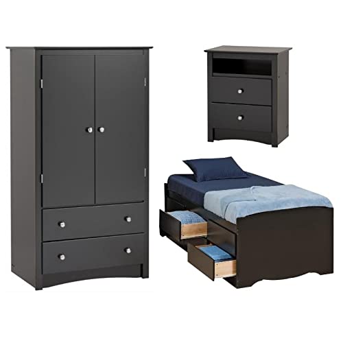 Home Square 3-Piece Bedroom Set - Tall Twin Storage Wardrobe Armoire & Night Stand - Perfect for Small Spaces, Dorm Rooms & Guest Bedrooms