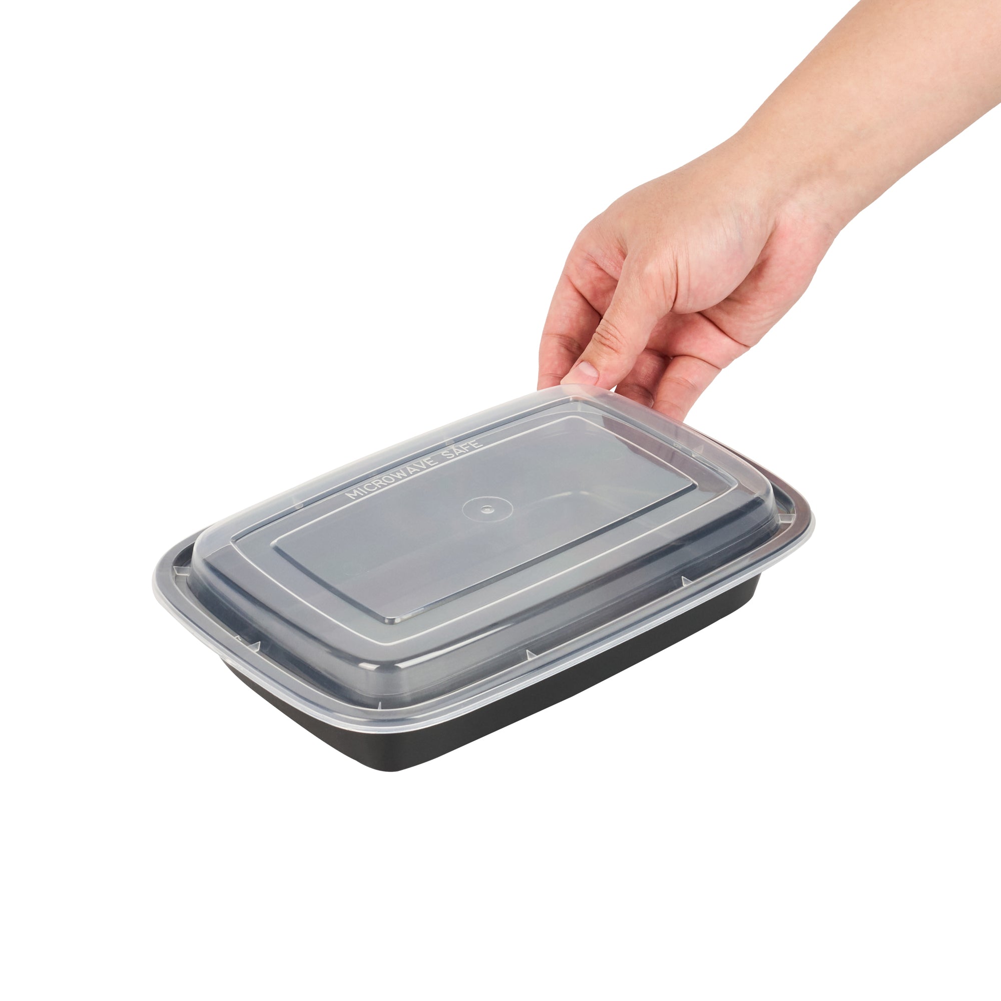 28 oz Black Plastic To Go Containers with Clear Lids - 50 Pack, Microwave Safe Food Storage Boxes (8.75