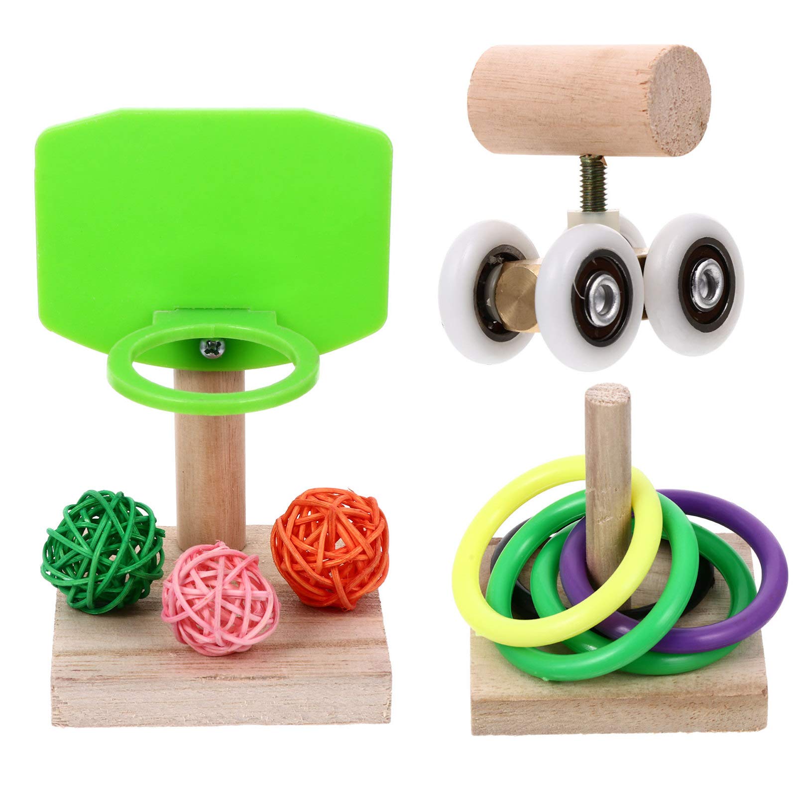 Balacoo 3 Sets Parrot Training Toys - Intelligence Stacking Rings, Skateboard, Basketball & Foraging Toys for Pet Birds - Fun Tabletop Games for Parrot Enrichment & Mental Stimulation - Perfect for Playtime, Training & Bonding with Your Feathered Friend