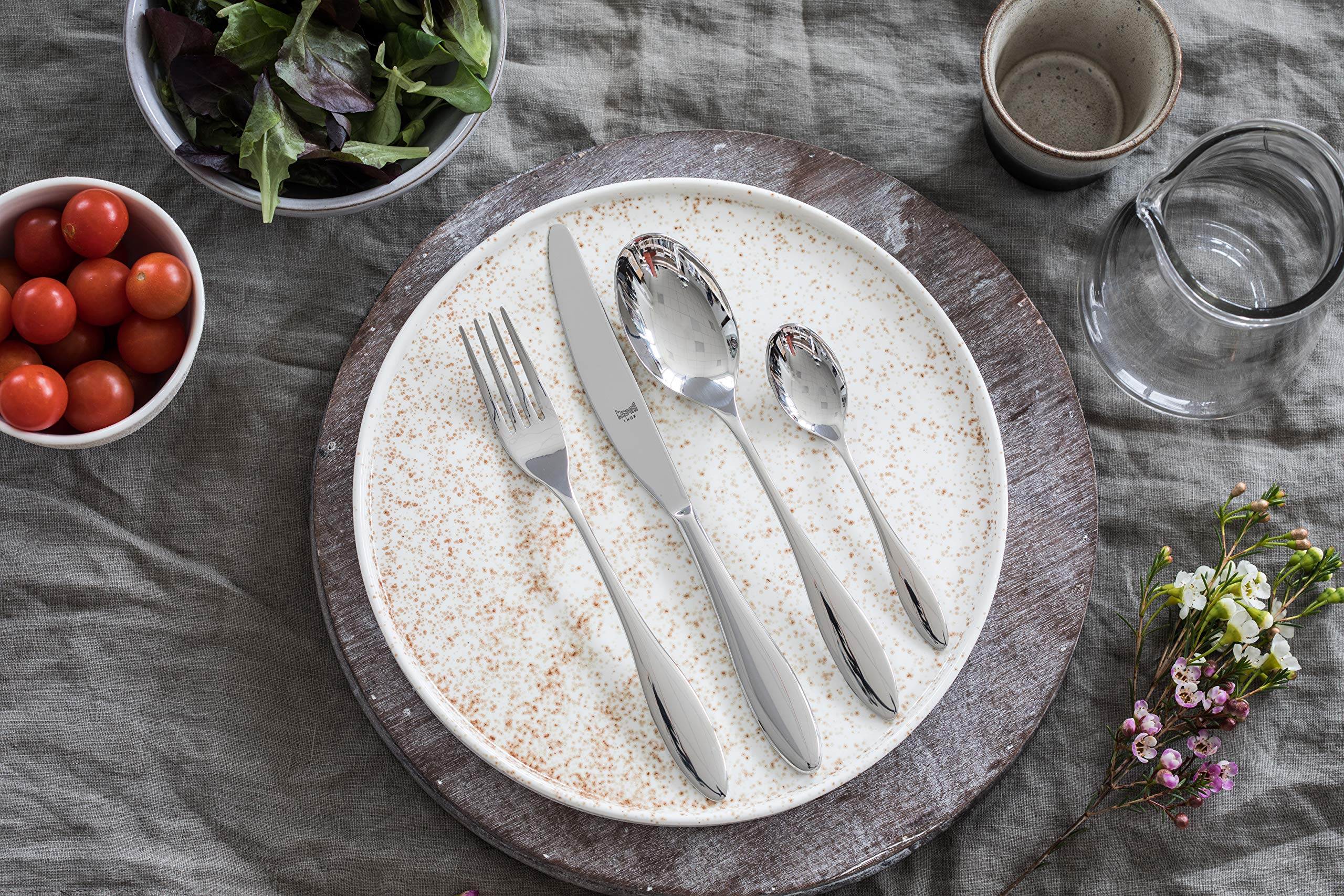 Premium MEPRA Carinzia 24-Piece Stainless Steel Cutlery Set - Brushed Metallic Finish, Dishwasher Safe Silverware for Everyday Dining, Dinner Parties & Restaurant Use