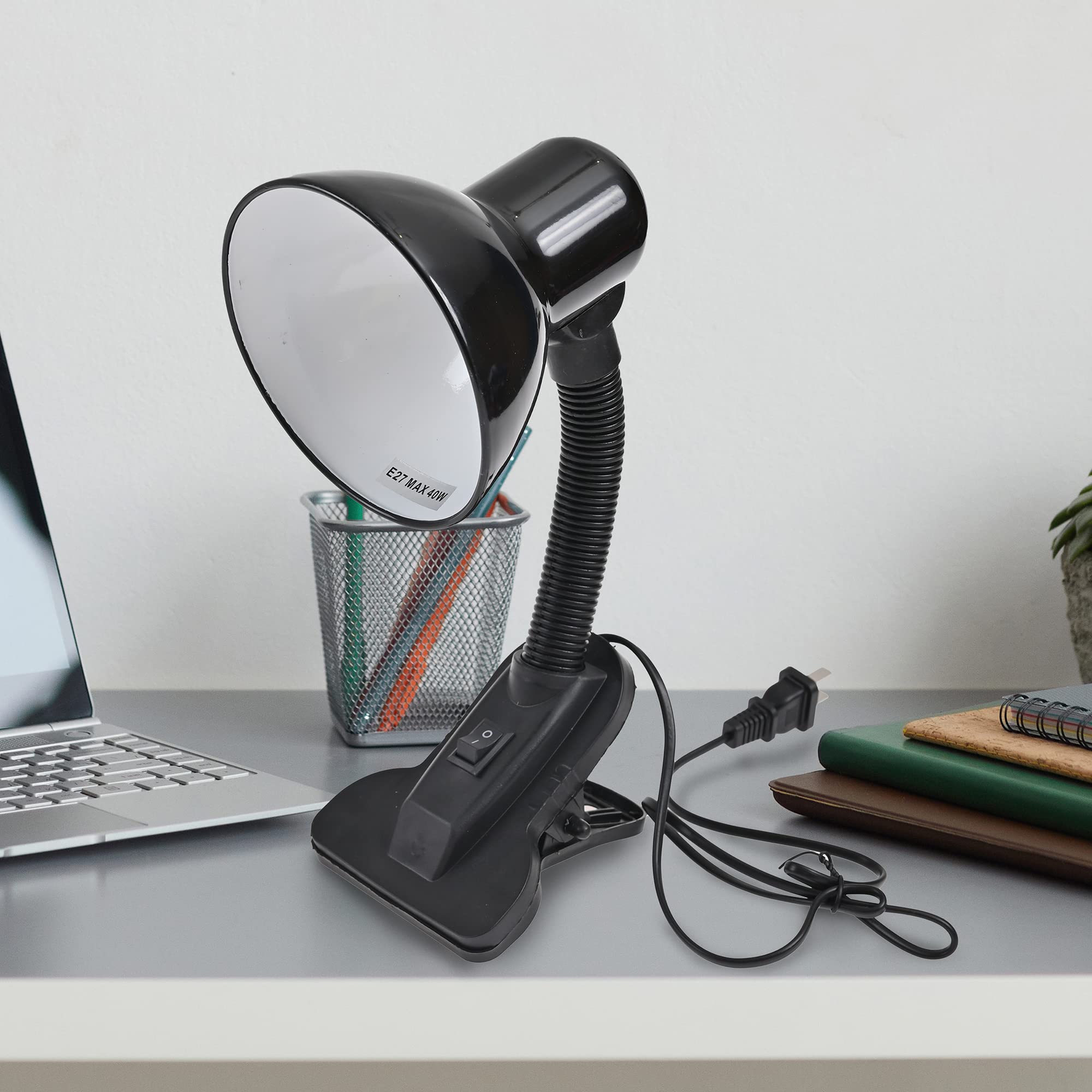 Clip-On Desk Lamp with 10W LED Bulb - Portable Reading Light for Study, Office & Bedroom - E27 Socket, 40W Max, Black - Perfect for Night Reading, Home Office & Dorm Room Lighting