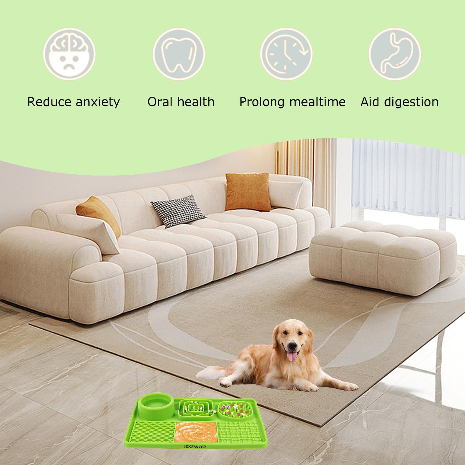 Premium Dog Lick Mat - Food Grade Silicone Pet Anxiety Relief Licking Pad with Strong Suction Cups | Includes Free Spatula & Cleaning Brush (Green) | Perfect for Slow Feeding, Grooming & Calming Anxious Dogs During Baths, Vet Visits or Storms