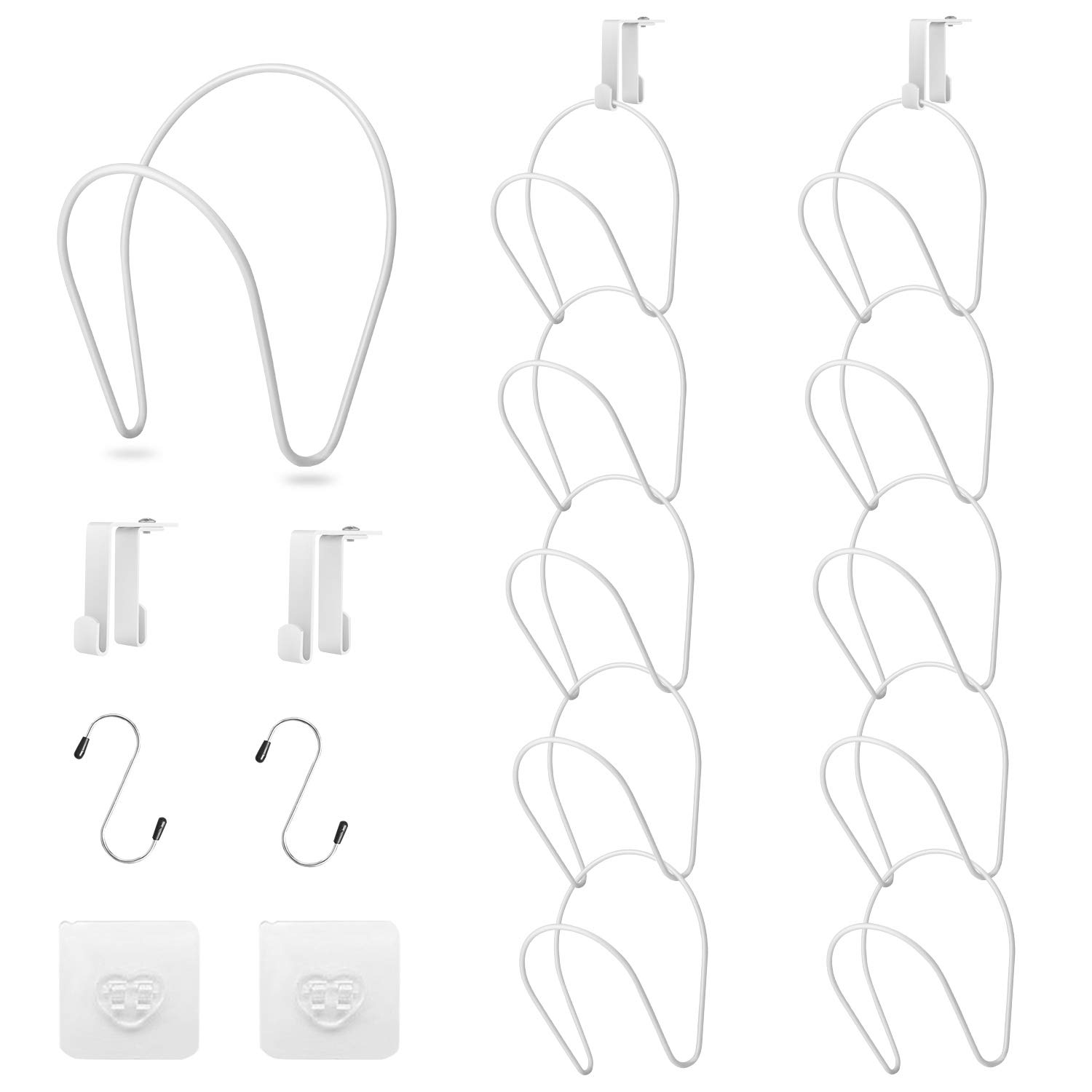 10-Ring Hat Rack Organizer with Door Hooks & Sticky Hooks - Wall/Door/Closet Mountable Cap Storage for Baseball Caps, Hats & Towels (White, Round) - Perfect for Bedroom, Entryway & Garage Organization