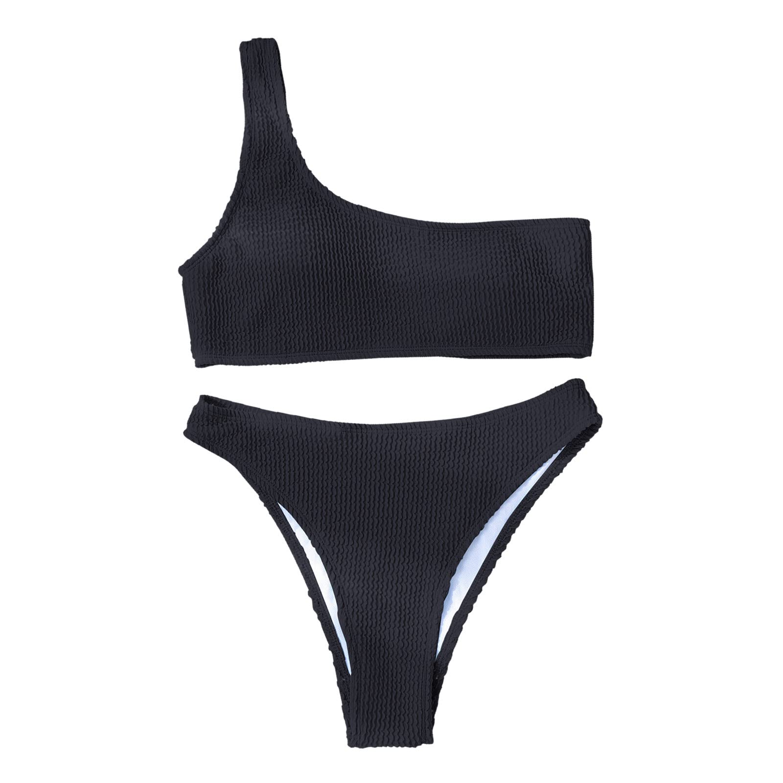 Women's One Shoulder High Waisted Bikini Set - 2 Piece Solid Color Bandage Swimwear for Beach & Pool | Sexy Bathing Suit with Bottom